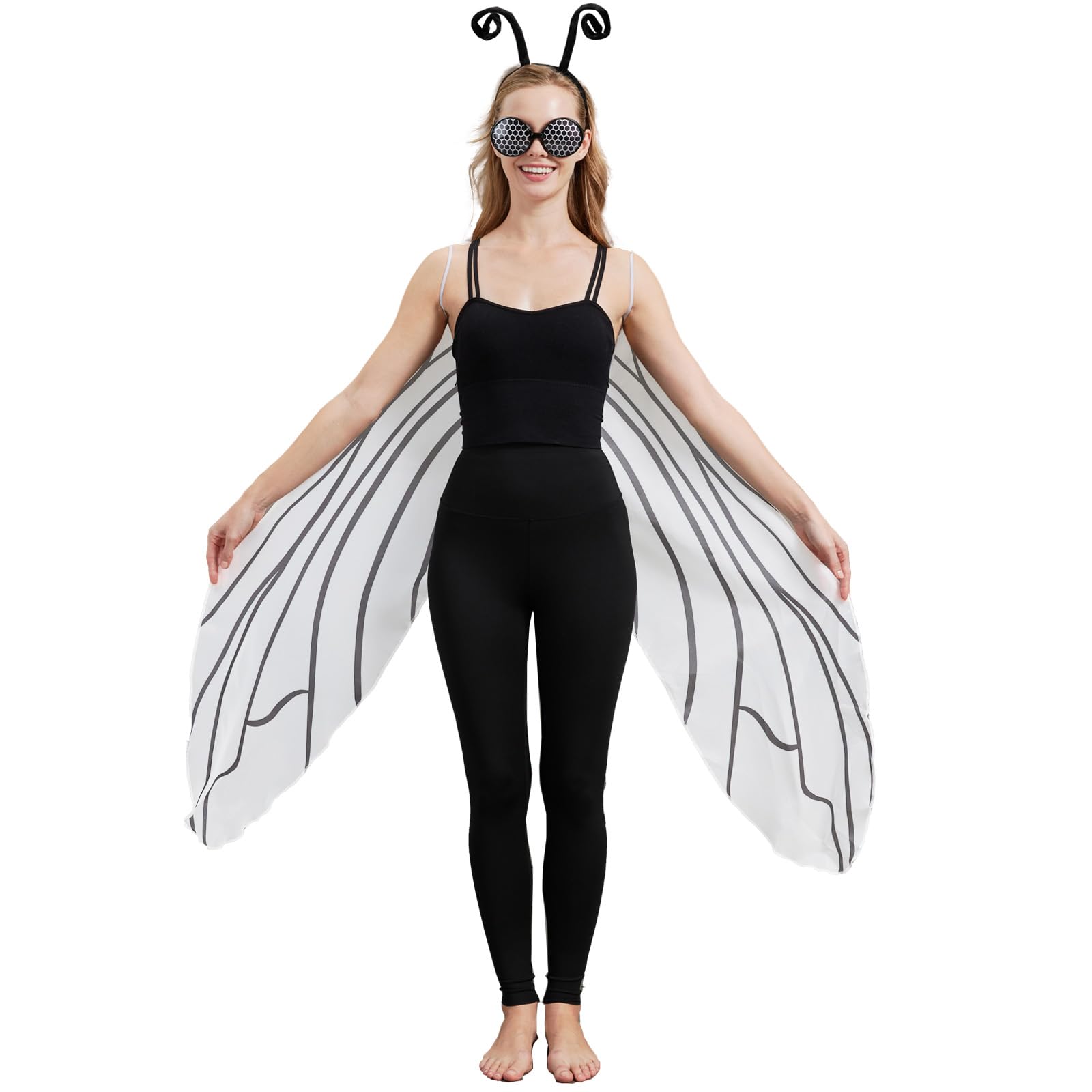 Fly Wings and Bug Eye Glasses Headband Set for Adults Insect Costume Accessories for Halloween Cosplay Parties, Fly Bug, One Size