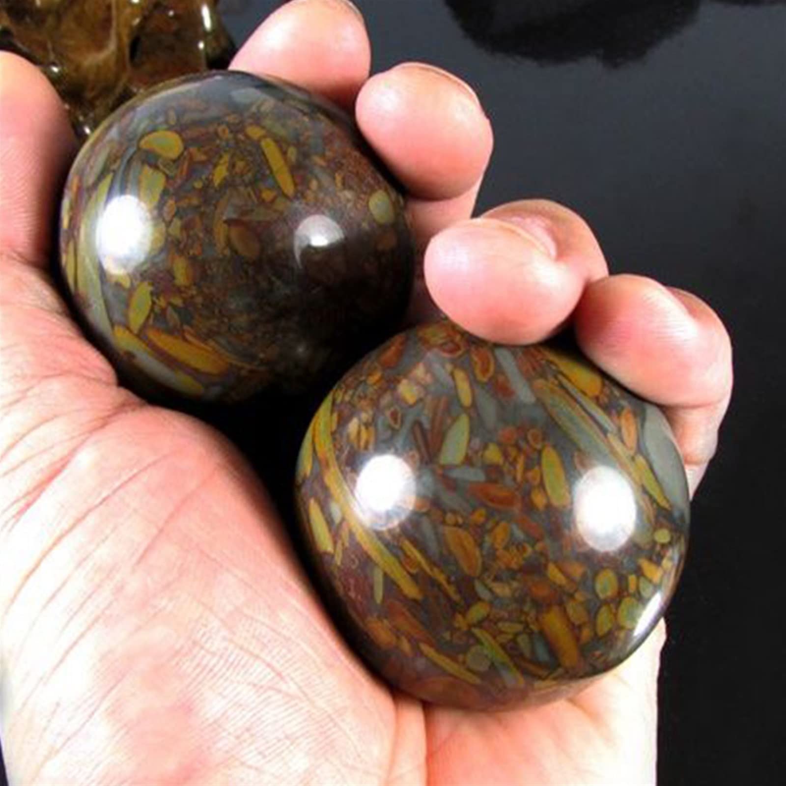 HOBKEY Cristal Natural en Bruto 1 par 50 mm Natural Jade Baoding Ball Fitness Handball Cuarzo Esfera Relajación Mano Muñeca Ejercicio Masaje Terapia Piedra decoración hogareña (Color : Nuwa Stone)