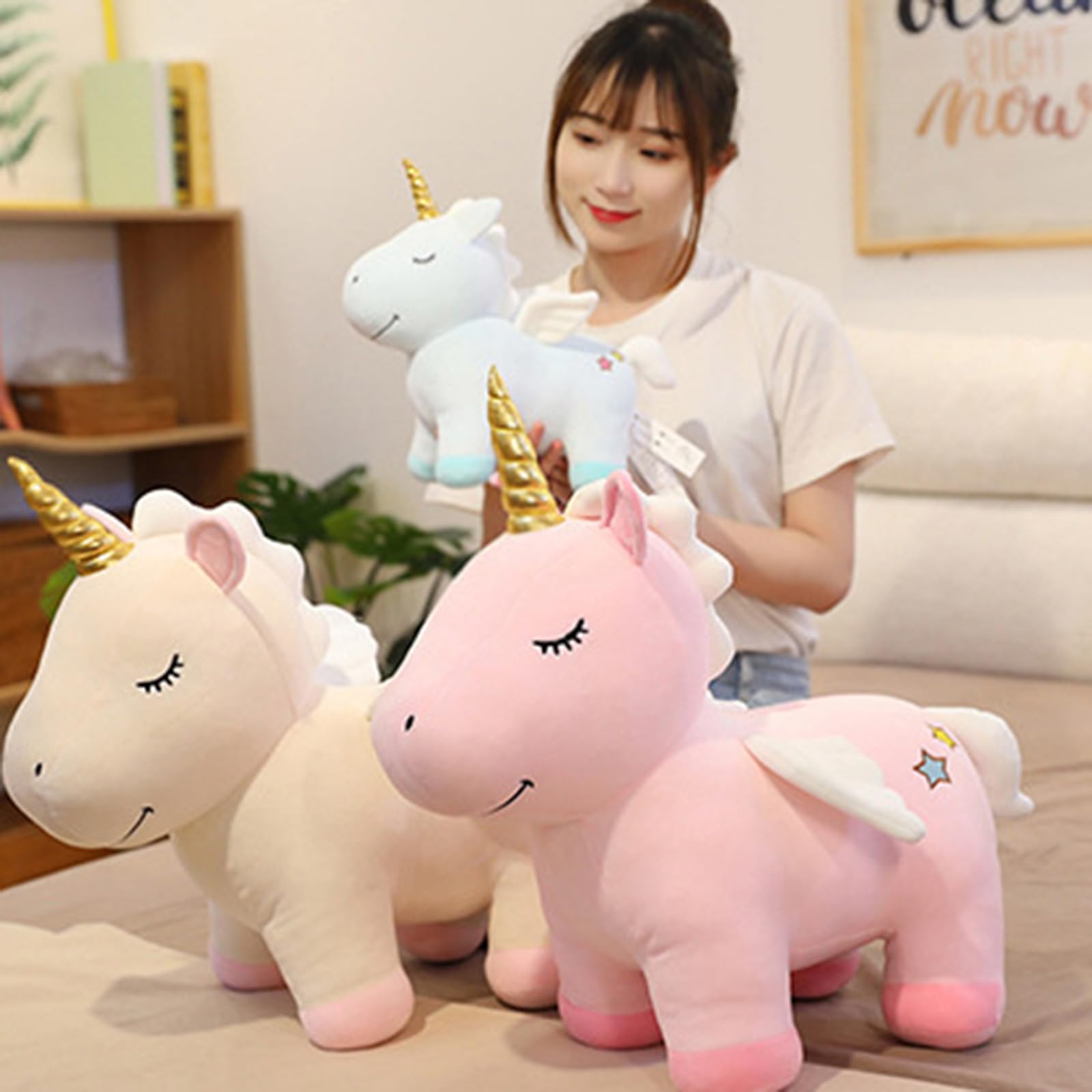 Einhorn Kuscheltier, Einhorn Kuscheltie Mit FlüGel, PlüSch Einhornsuper Sanft Samten TeddyKuscheltier, Cartoon EinhornplüSch, Geschenk FüR Kinder MäDchen-Bunt Rosa (58cm,LAN)