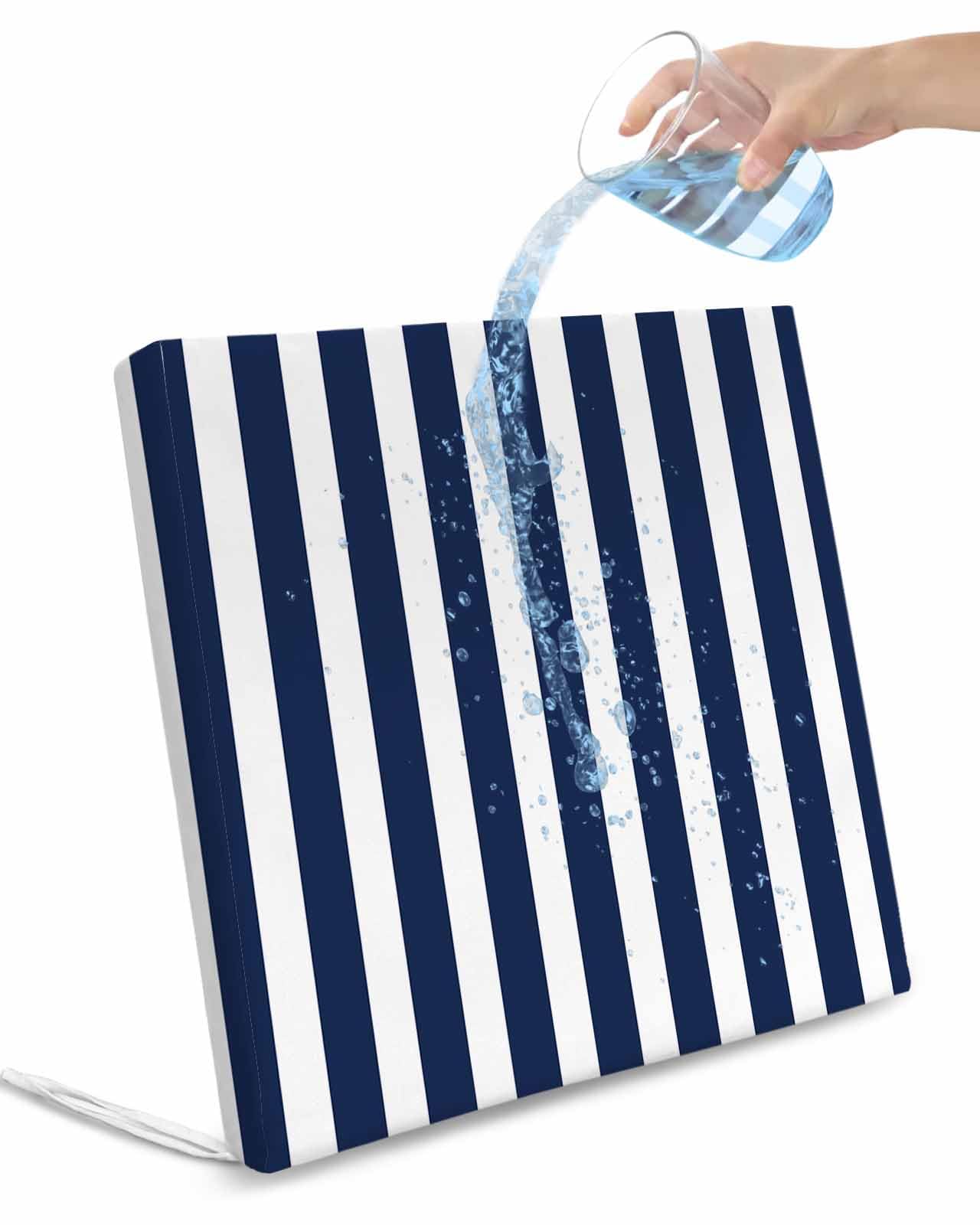 Pinroote Navy Blue Striped Patio Cushion Covers, Outdoor Cushion Covers Waterproof Seat Cushion Slipcovers, Modern Farmhouse Blue White Stripes Chair Cushion Cover for Garden Sofa 24