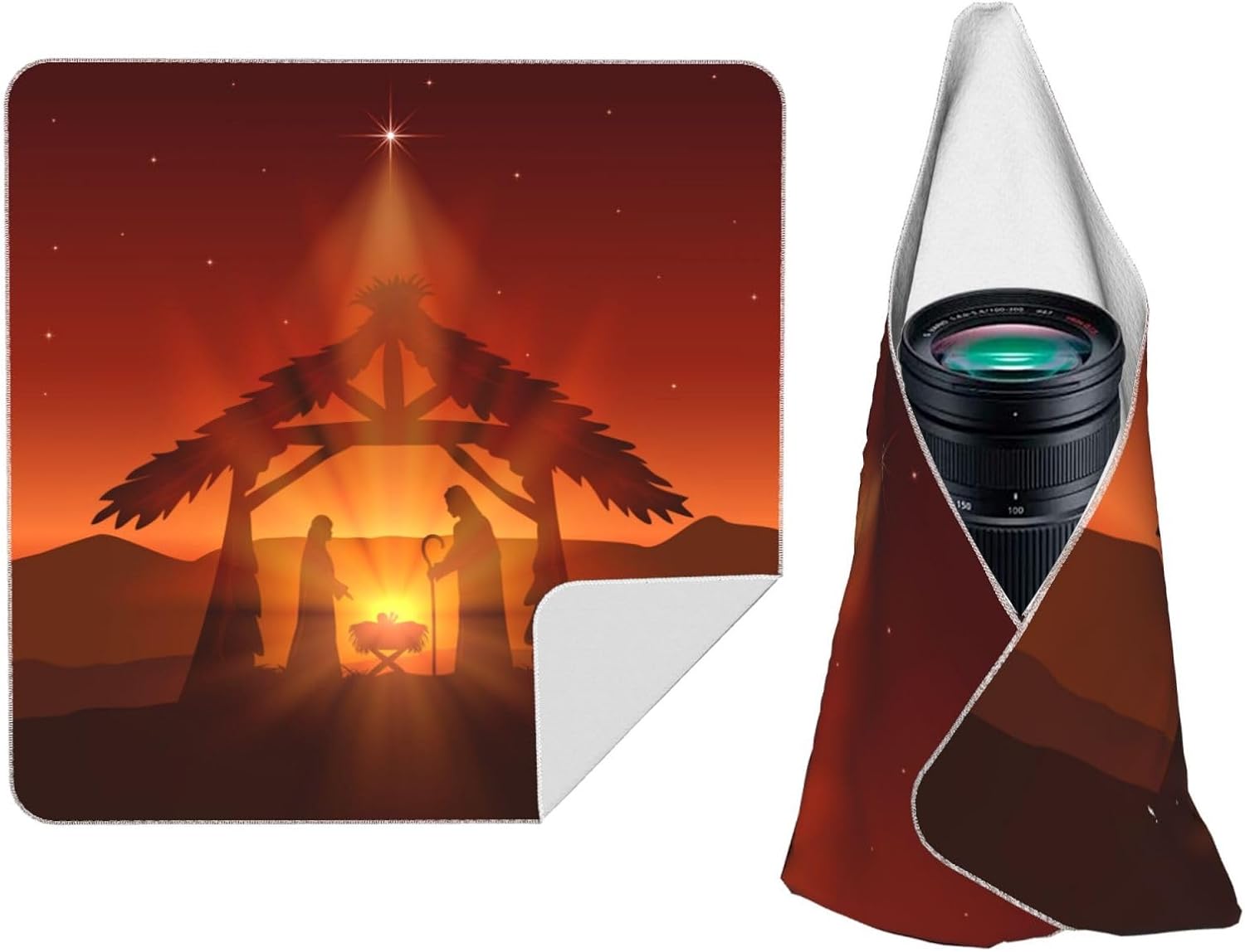 Christmas Christian Nativity Scene Magic Self-Adhesive Cloth Reusable Portable Makeup Bag Camera Lens Protection Scratch Resistant Travel Storage Bags