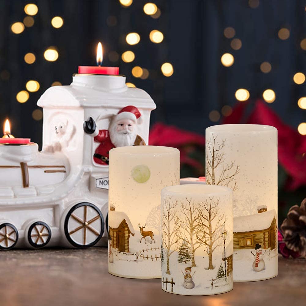 Velas decorativas de navidad, de hombres de nieve, sin llama, con temporizador. 5