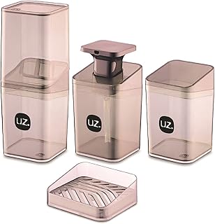 Kit Higiene Slim 4 Peças Para Banheiro Com Porta Escova Sabonete Líquido Porta Algodão E Saboneteira UZ cor:Rosa  