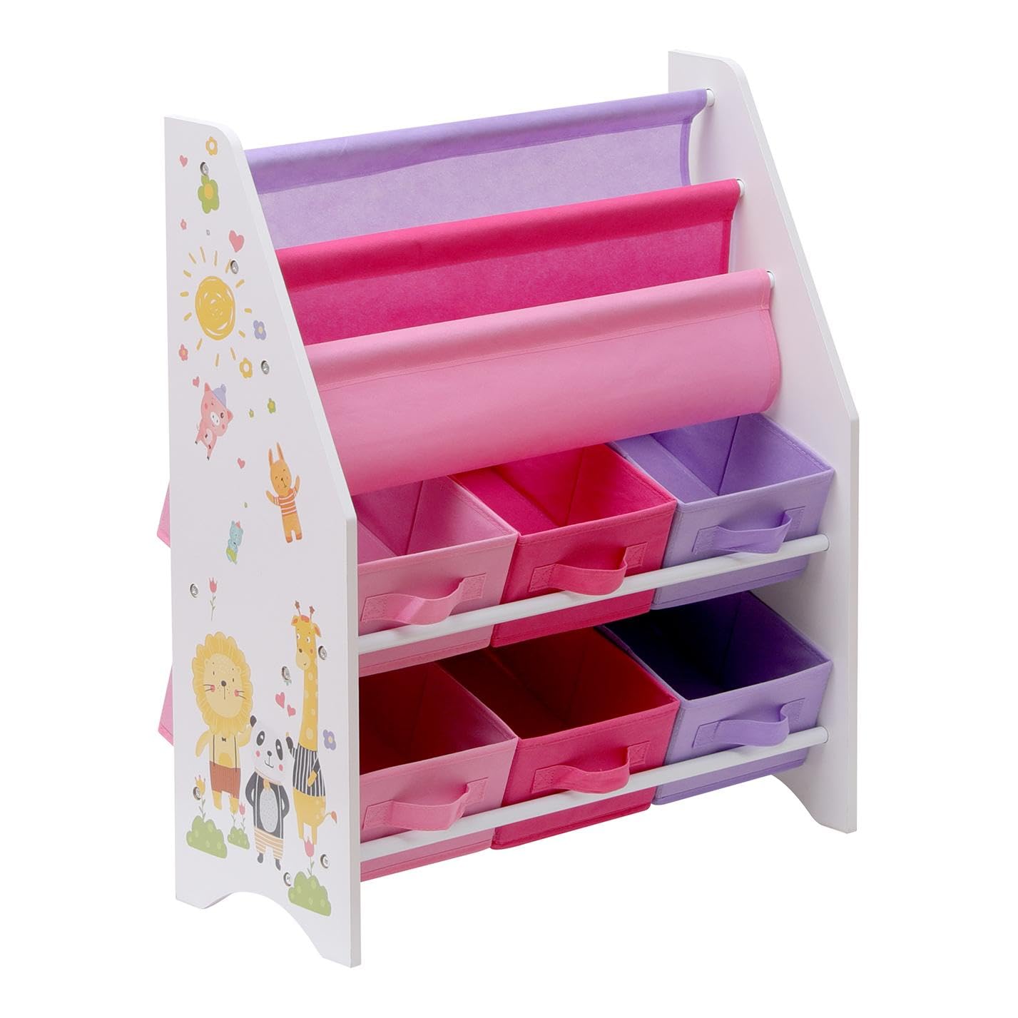 NICEME Kids Bookshelf Kids Bookcase with Toy Storage Unit Drawers, Childrens Book Shelf for Bedroom Playroom (Pink Lion Pattern,Shelf+6 Drawers)