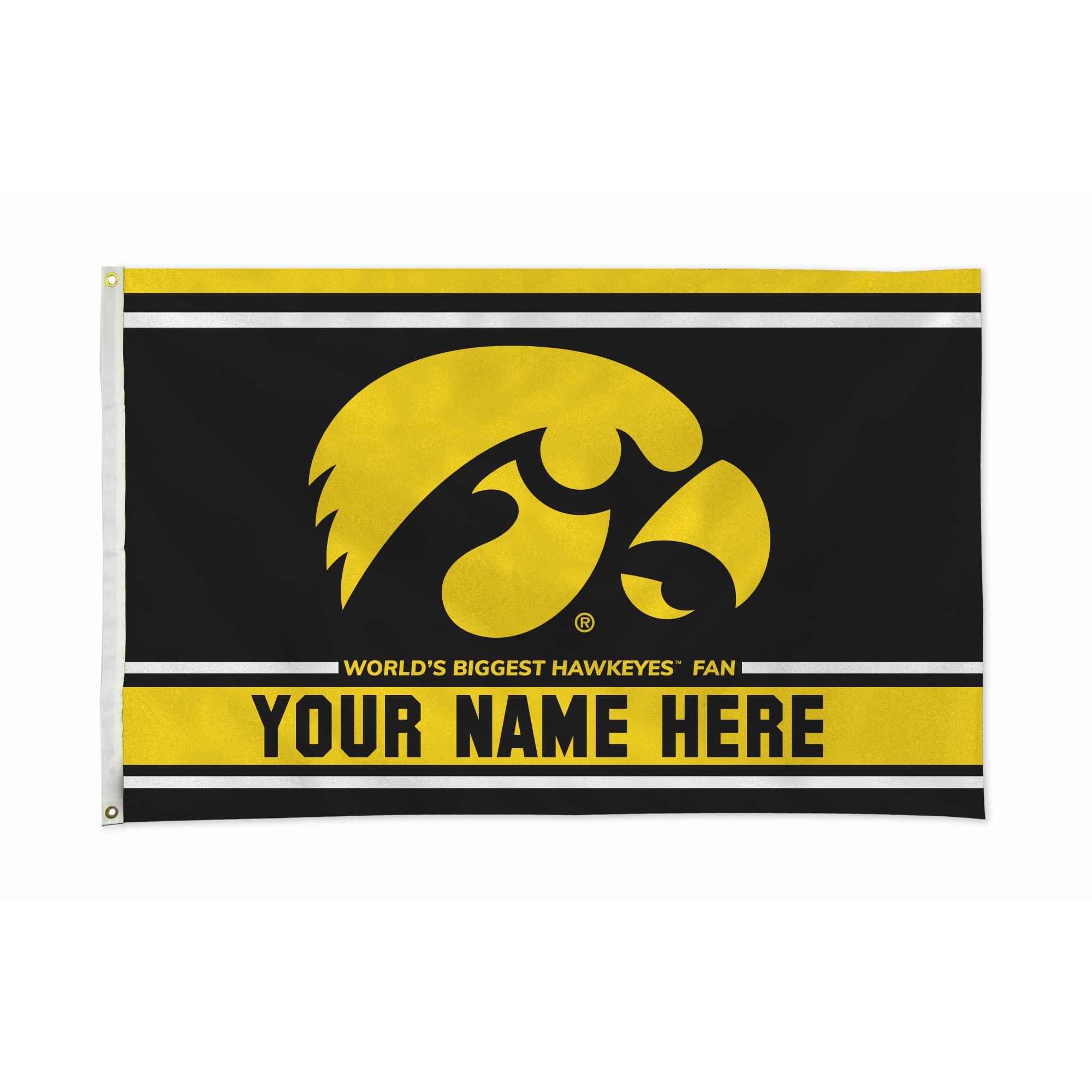 Rico Industries NCAA Iowa Hawkeyes Personalized - Custom 3' x 5' Banner Flag - Made in The USA - Indoor or Outdoor Décor