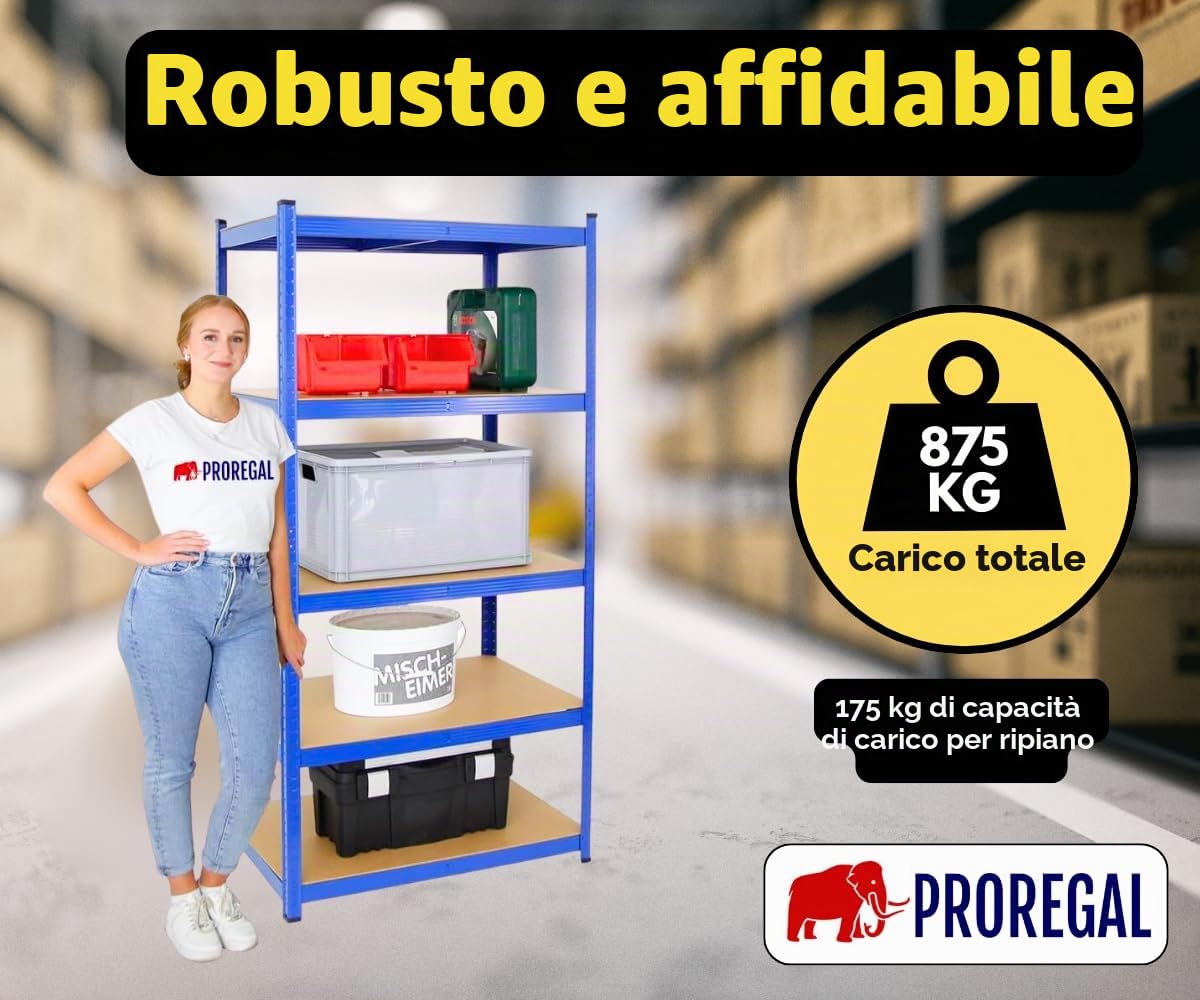 PROREGAL Scaffale per carichi pesanti TAURUS | AxLxP 180x90x60cm | Portata per ripiano 175kg | Blu
