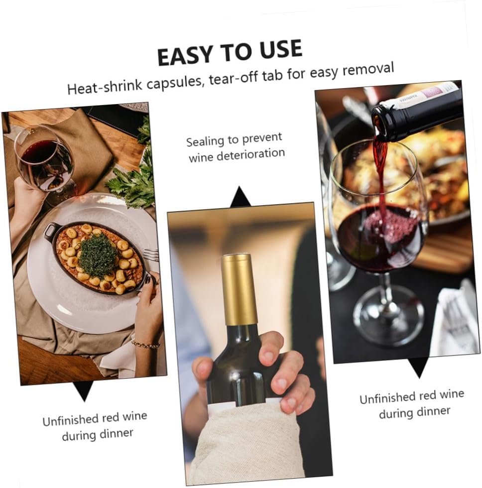 200pcs Wine Bottle Heat Shrink Caps for Home Winery Plastic Golden