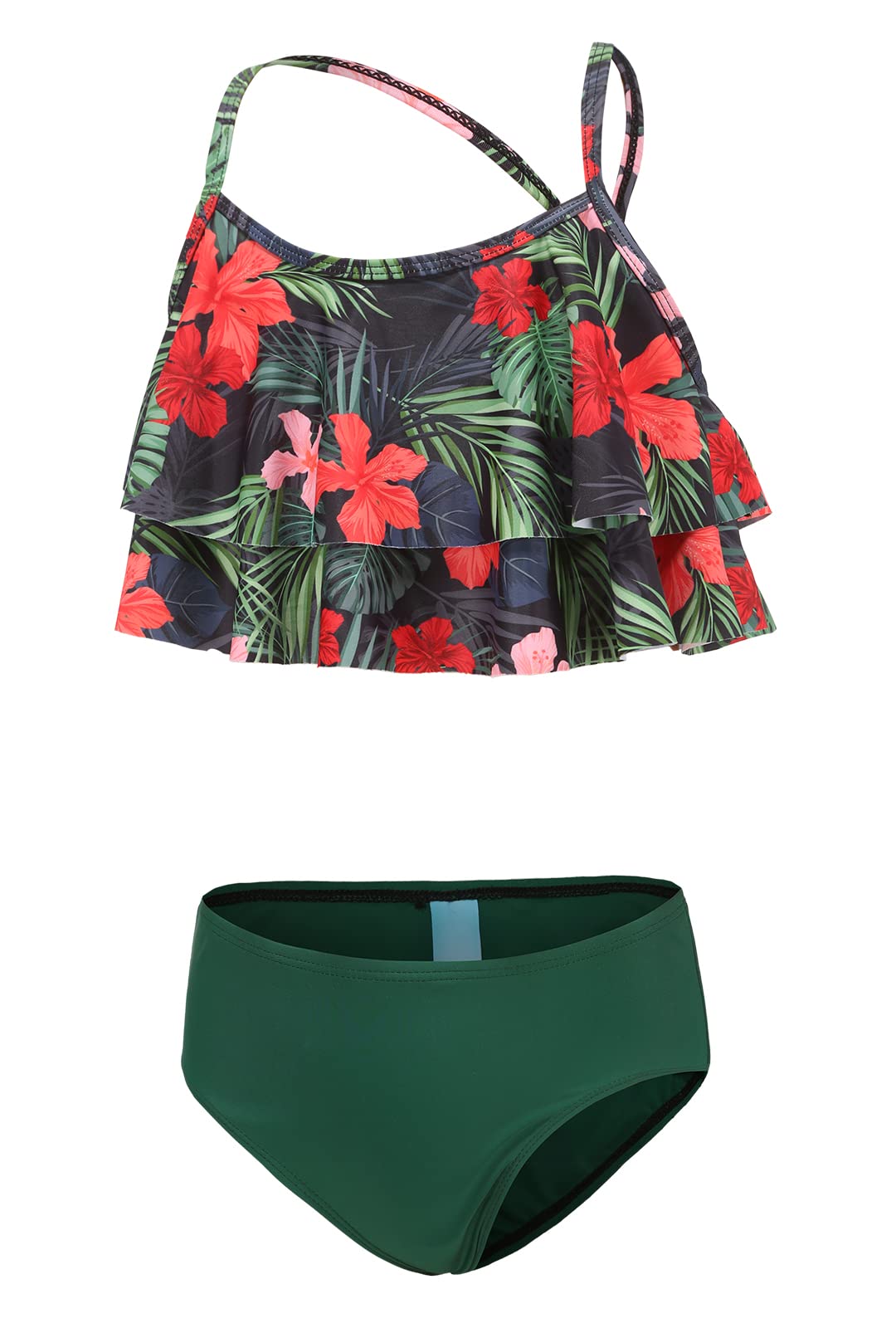 Aisyee Mädchen Bikini Badeanzug Kinder Zweiteiliger Bademode Hawaiian Rüschen Floral Mädchen Badebekleidung 3-16 Jahre