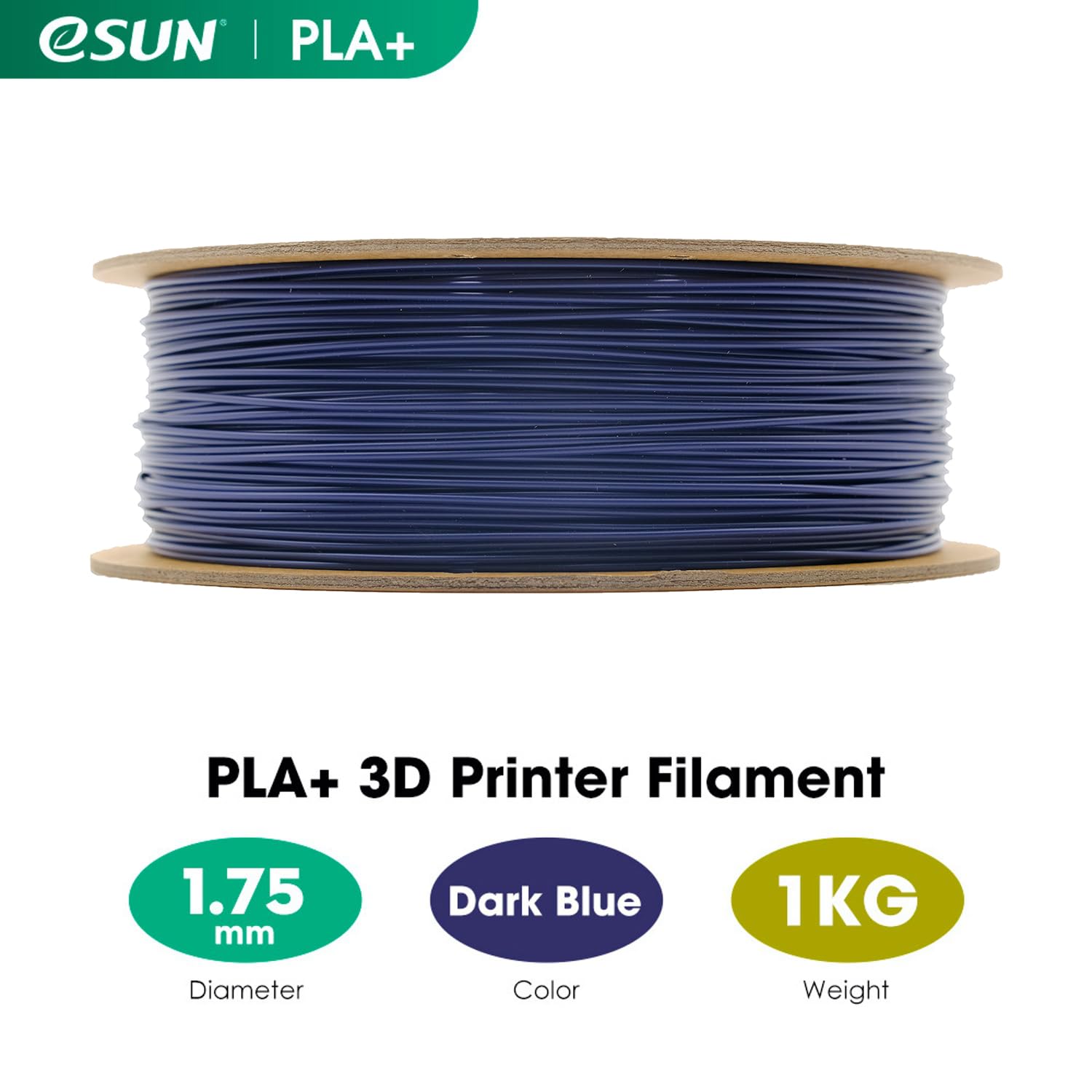 eSUN Filamento PLA+ 1.75mm, Filamento per Stampante 3D PLA Plus, Precisione Dimensionale +/- 0.03mm, Bobina da 1kg (2.2 libbre) Filamento per Stampa 3D per Stampanti 3D, Blu Scuro