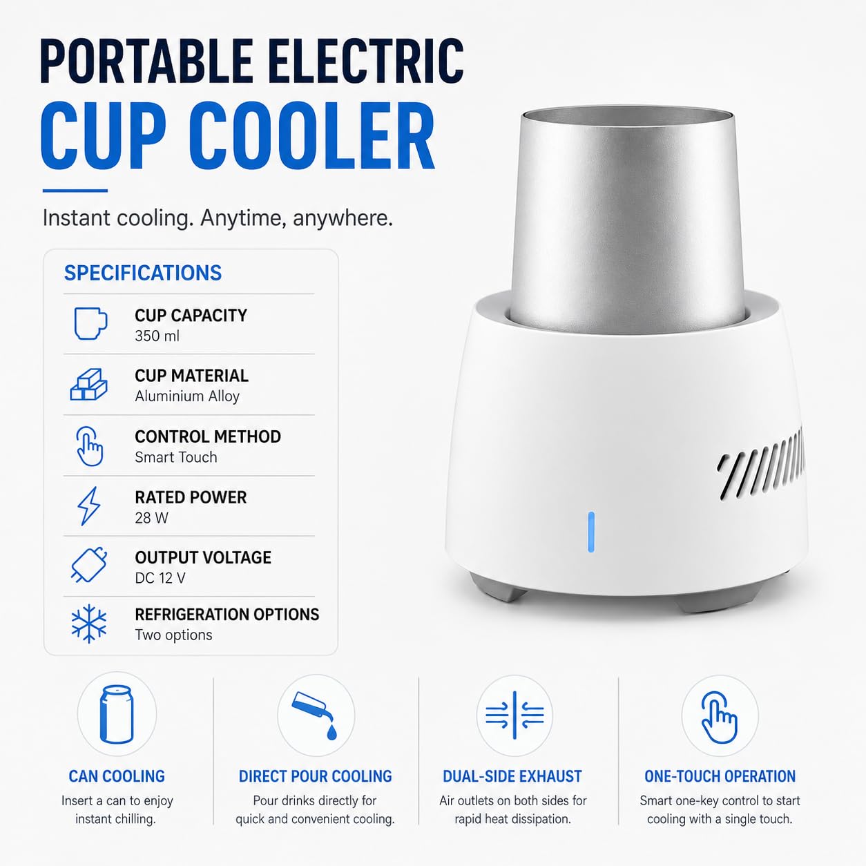 Raffreddatore elettrico portatile per bevande, per lattine, birra e gelato, ideale per feste e uso esterno, mantiene le bevande fresche all'istante