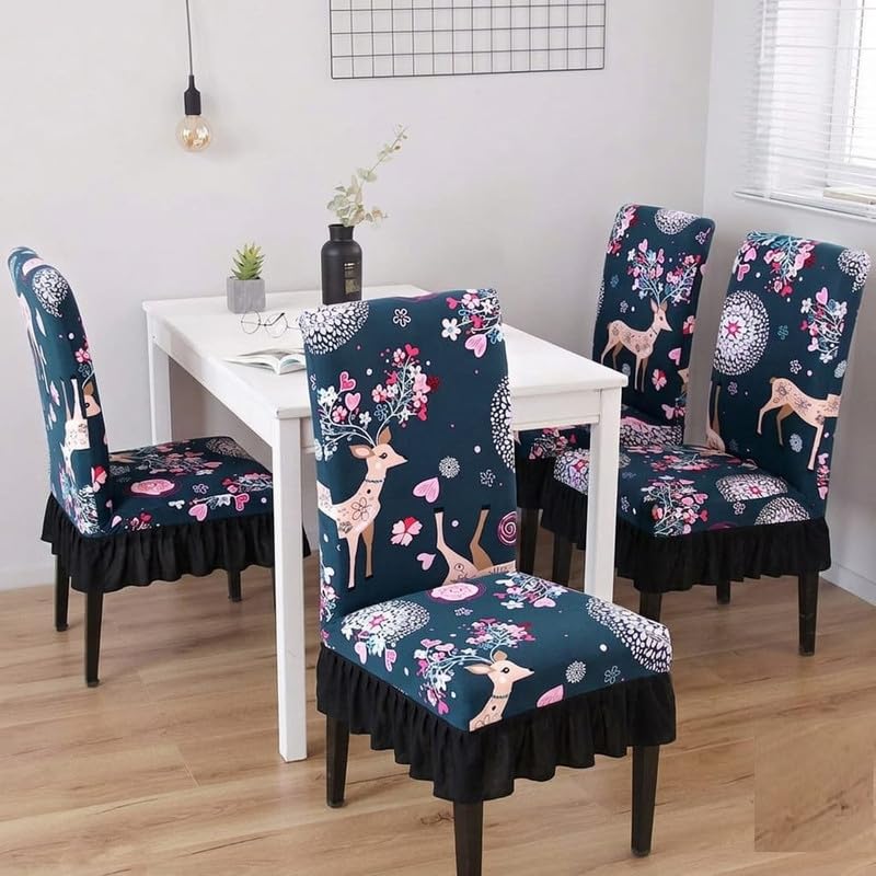 Dining Chair Cover with Ruffle Skirt Stretch Slipcover for Dining Room (Pack of 4) CV2_Frill Lycra_Deer-image-31