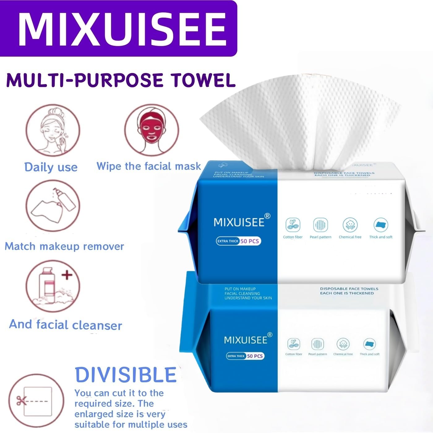 MIXUISEE◆thick and soft Face Towels.Disposable face towel.100% Cotton facial cloths.Super thick 150%. Suitable for makeup removal and cleansing.and applicable to sensitive skin(Extra thick 300 pieces)