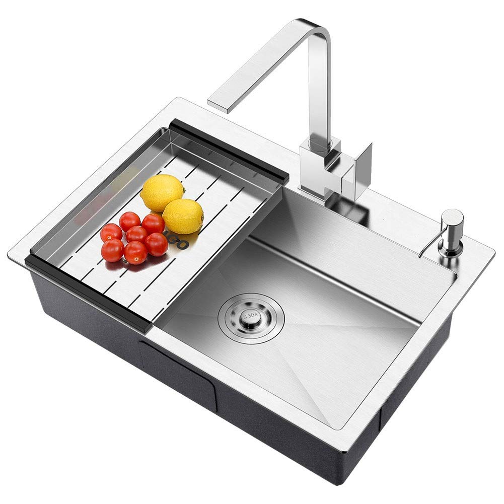 Fregadero de Cocina Individual Cuadrado de Acero Inoxidable con Kit Completo de fontanería, desagüe, instalación bajo encimera y escurridor de Platos (tamaño: 65x45x20cm)