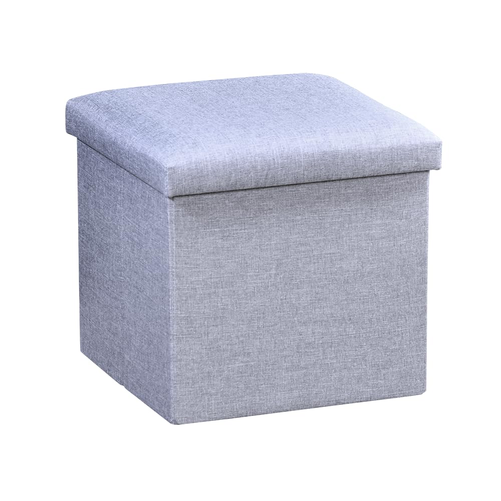 Pouf gris 38x38x38 cm Kesper en polyester aspect lin et pliable