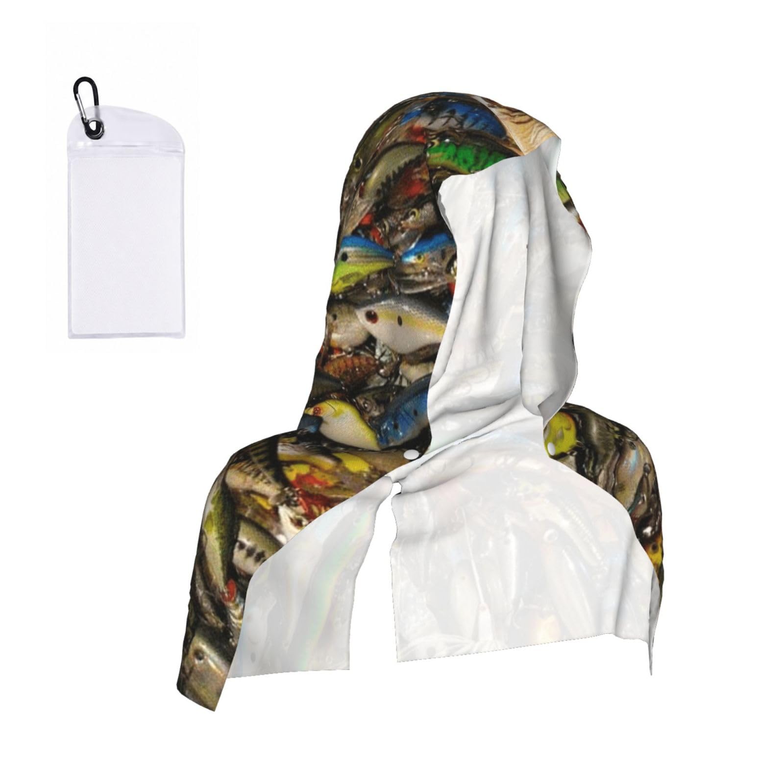 SATUSA Fishing Bait Print Cooling Hoodie Towel, Cooling Towels For Neck And Face, Quick Drying Absorbent Cooling Head Towel Beach Camping Gym Construction(2pcs)