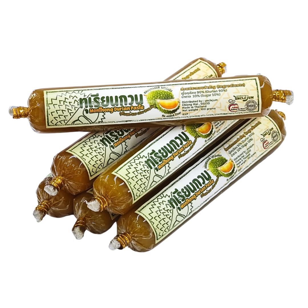 Thai Monthong Durian Paste 100g - No Flour, 100% Natural, Premium Grade, Creamy & Sweet, Ready to Eat (100Grams X 6)