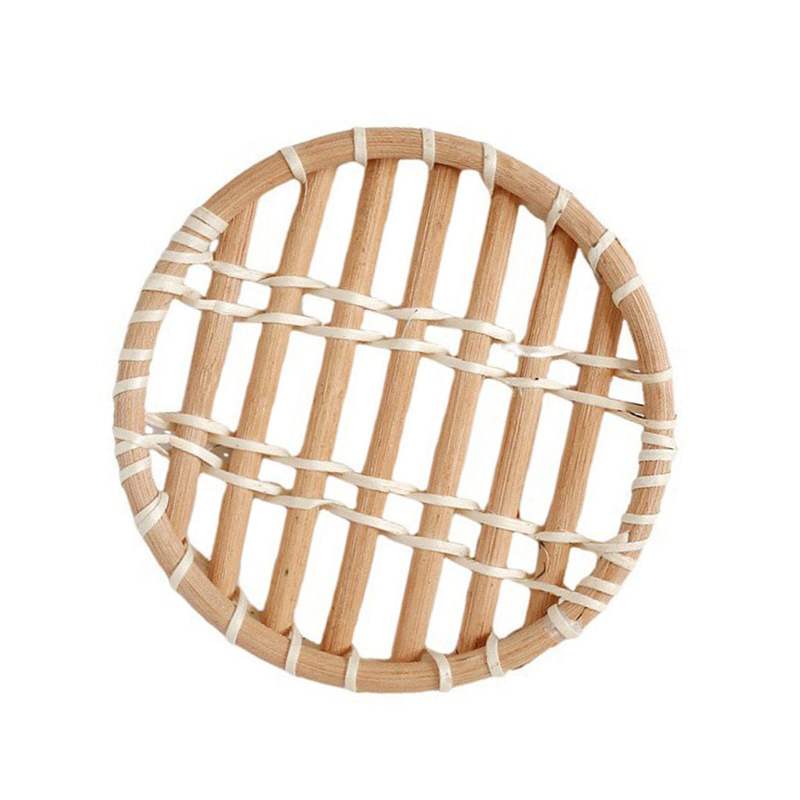 Tsophreniq Artistic Woven Tea Coasters Pad Weaving Dining Table Insulating Mat Round Placemat for Desktop Artistic Rattan Coasters Insulating Mat