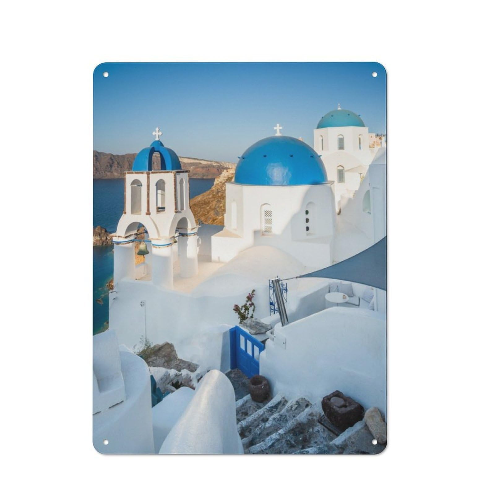 Junmoney Oia Town Santorini Greece Rustic Tin Sign 40X30cm For Home Office Or Studio, For Vintage Wall Decor Fans, For Home Office And Studio Walls