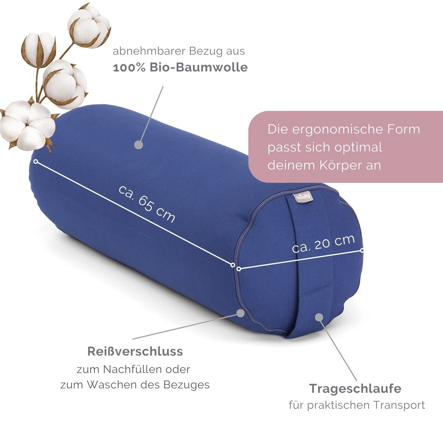 Bolster Rettangolare Yoga Salamba ECO – Rivestimento In Cotone Biologico, Imbottitura In Farro Biologico, 63,5x26,5x20,5 Cm – Lavabile E Regolabile