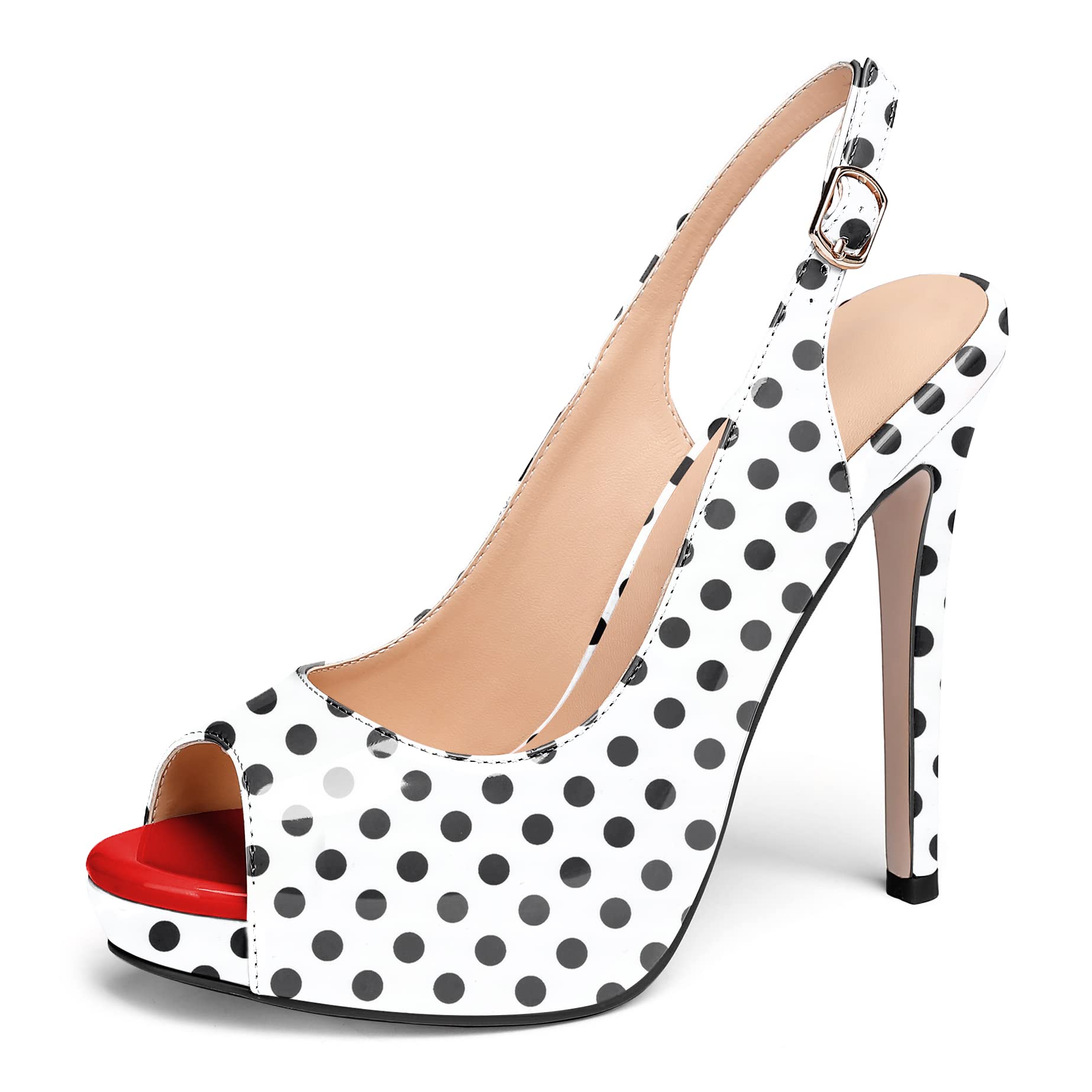 AUMOTED Women's High Heel Slingback Pumps Stilettos High Heels Patent Slingback Pumps Solid Peep Toe Platform Stilettos Pumps Dating Party Dress Shoes