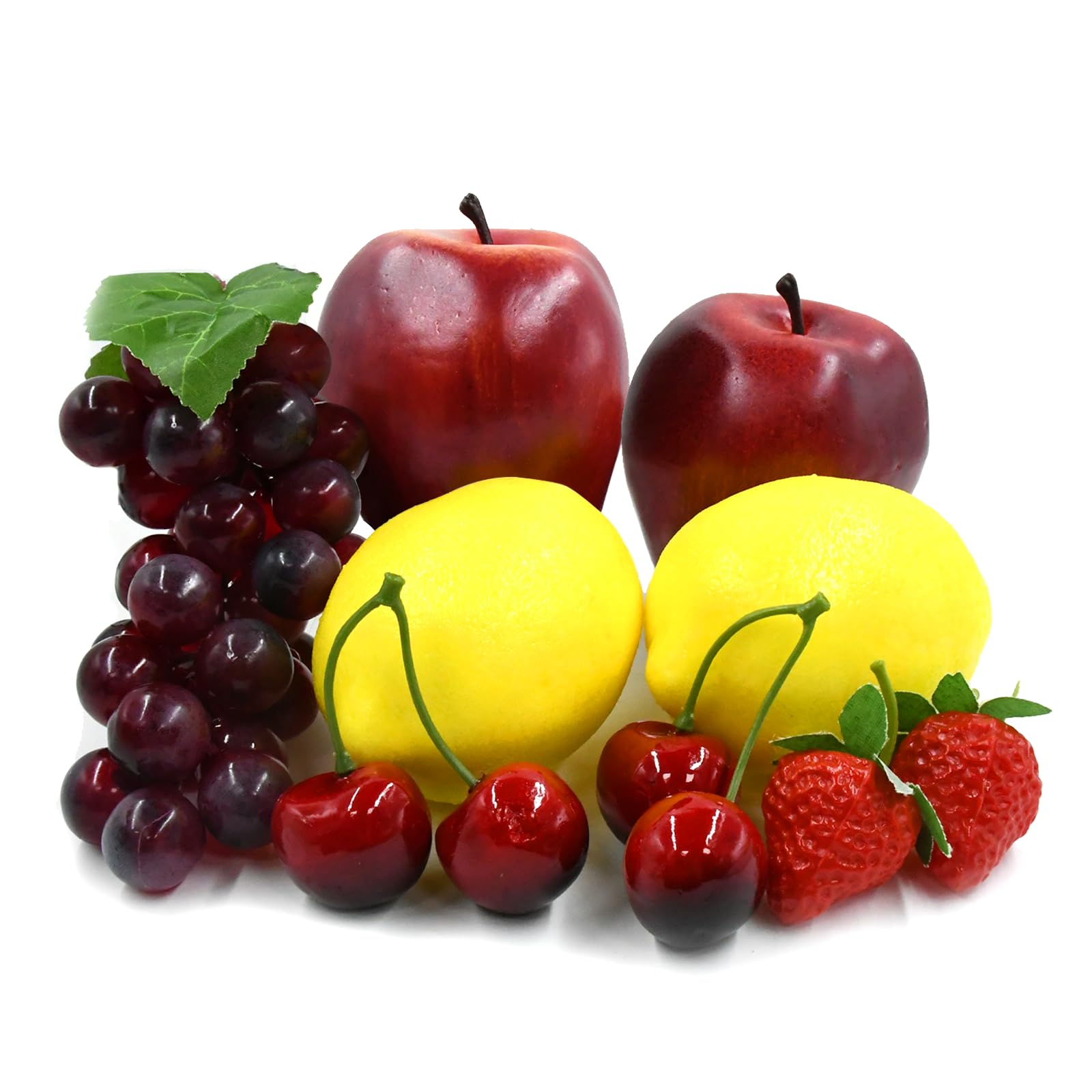 9Pcs Simulation Artificial Fruits Lifelike Fake Apples Grape Lemon Strawberries Decorative Plastic Fruit for Home Kitchen Party Decoration Photography DIY Use (B)