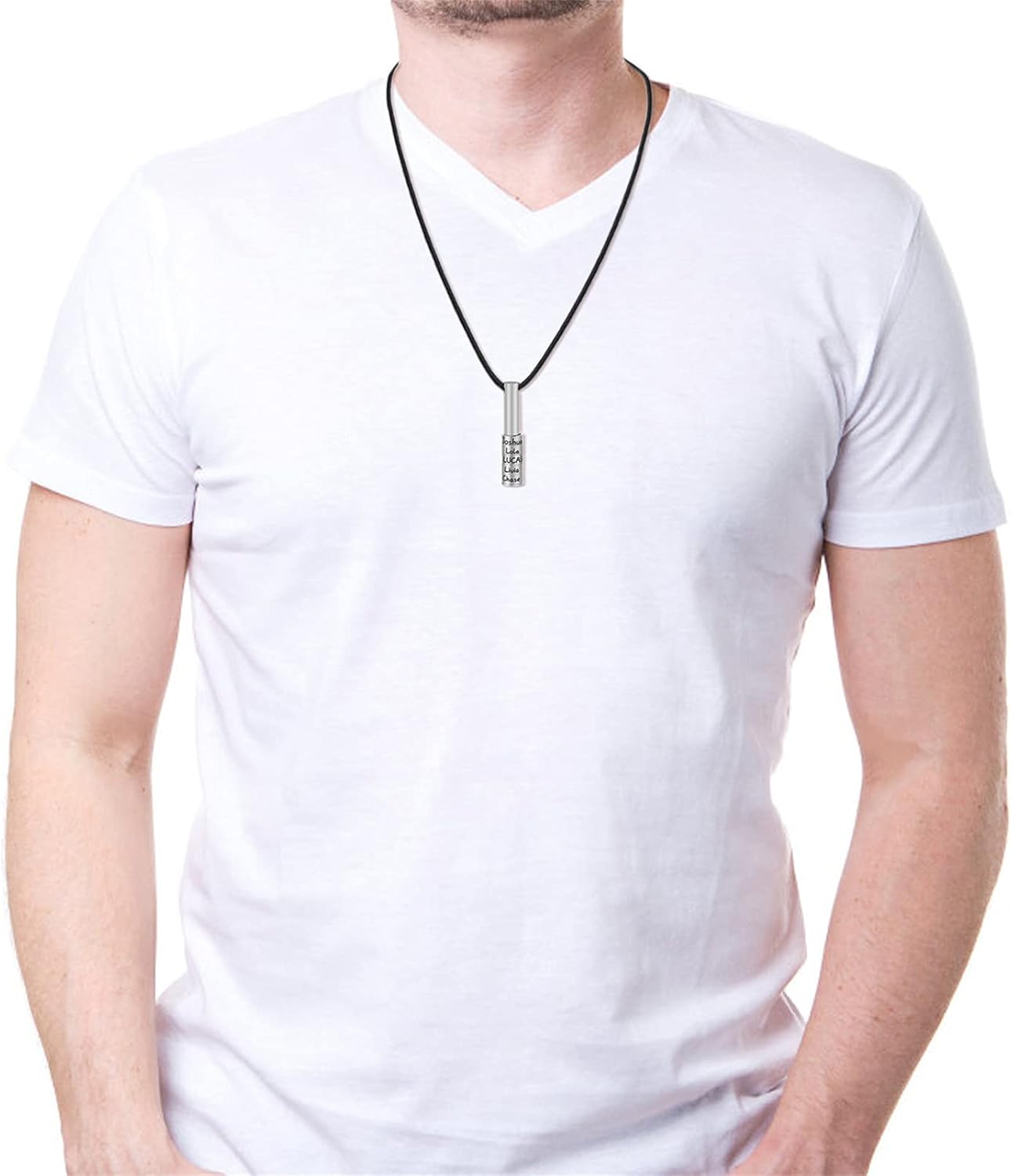 ORFAN Custom Mens Name Bar Necklace for Men Personalized Dad Necklace with 1-9 Names Engraved Name Bead Necklace Personalized Mens Family Necklace Men Necklace Chain Customized for Father