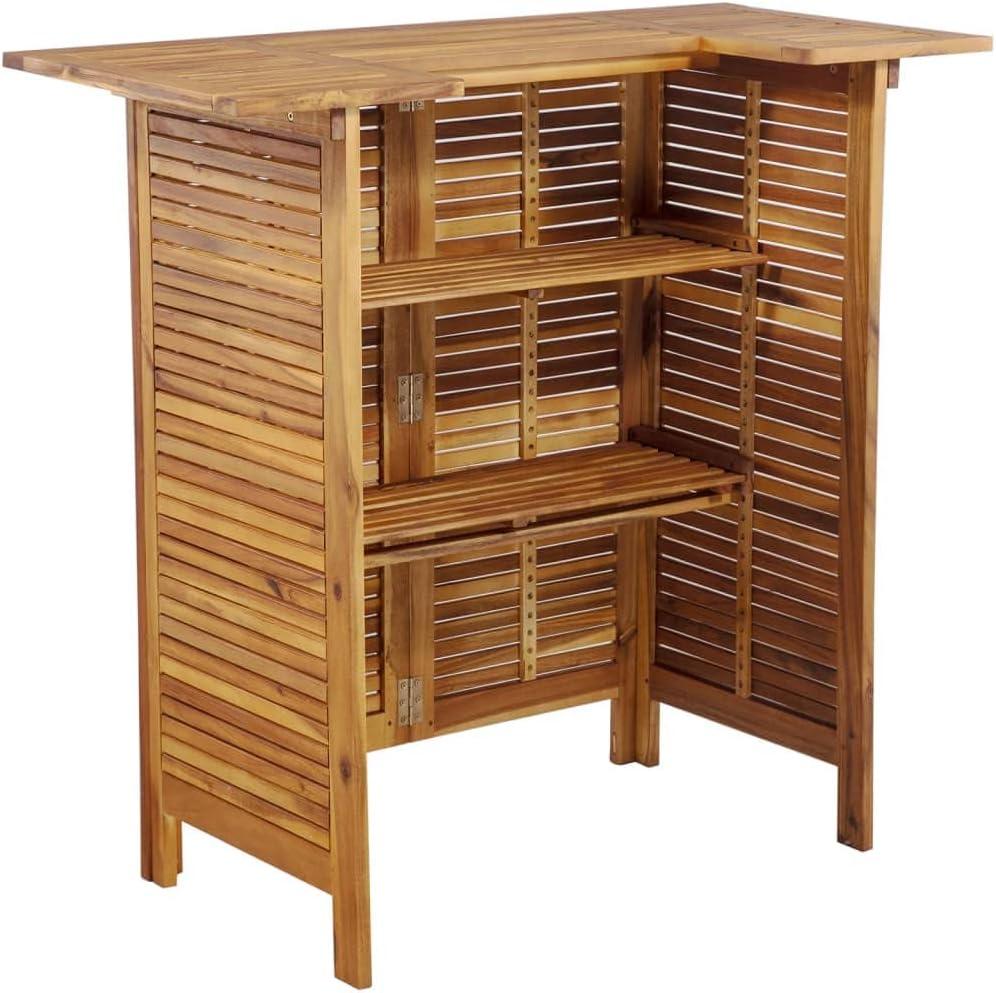 5 Piece Patio Bar Set Solid Wood Acacia Porch Furniture Patio Table and Chairs Set Outdoor Patio Set Suitable for Lawn, Garden, Poolside.
