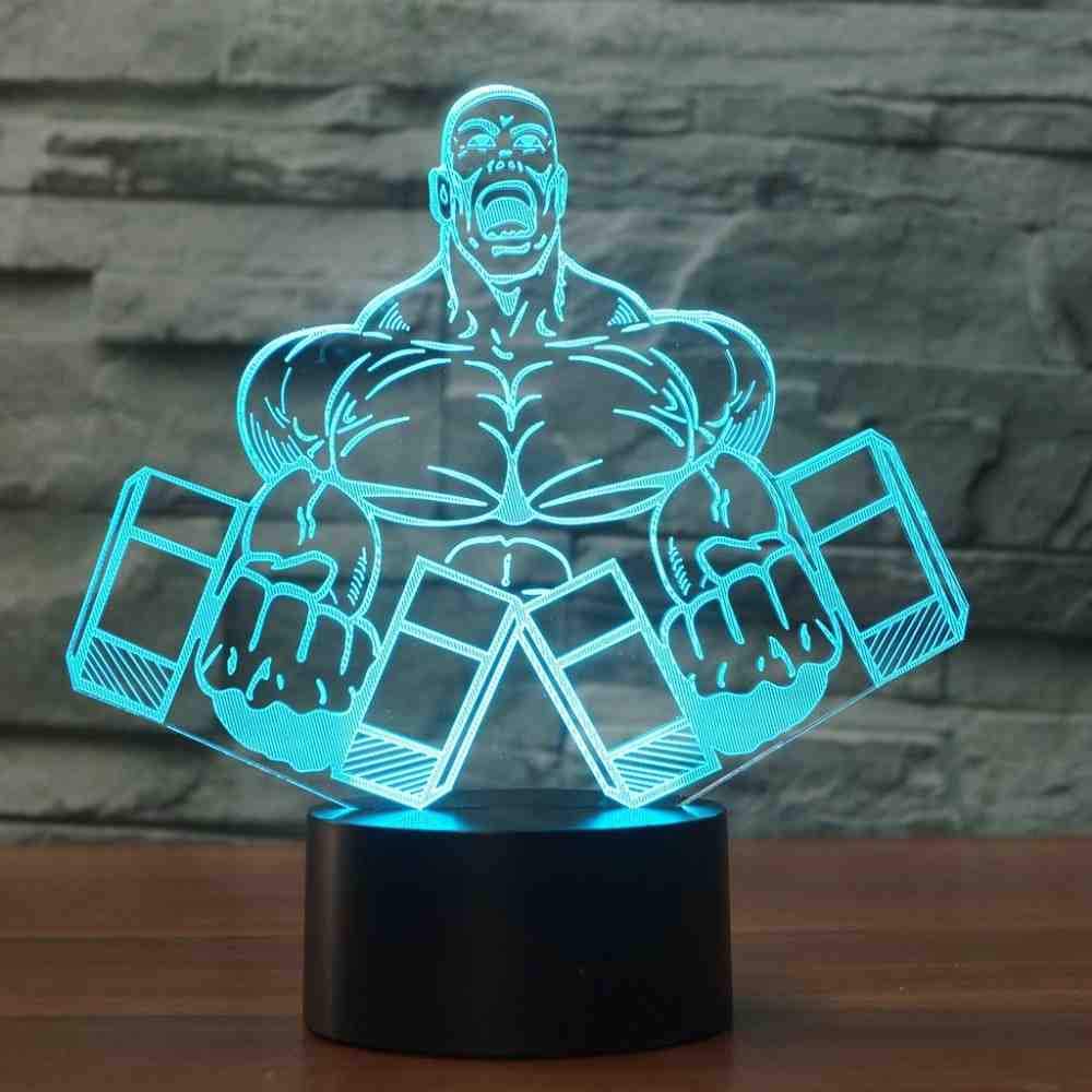 GZGNL Dumbbell Muscle Man Shape 3D Night Light Bedroom Table Lamp 7 Colors Visual Led Bodybuilding Decor Sleep Lighting Gifts