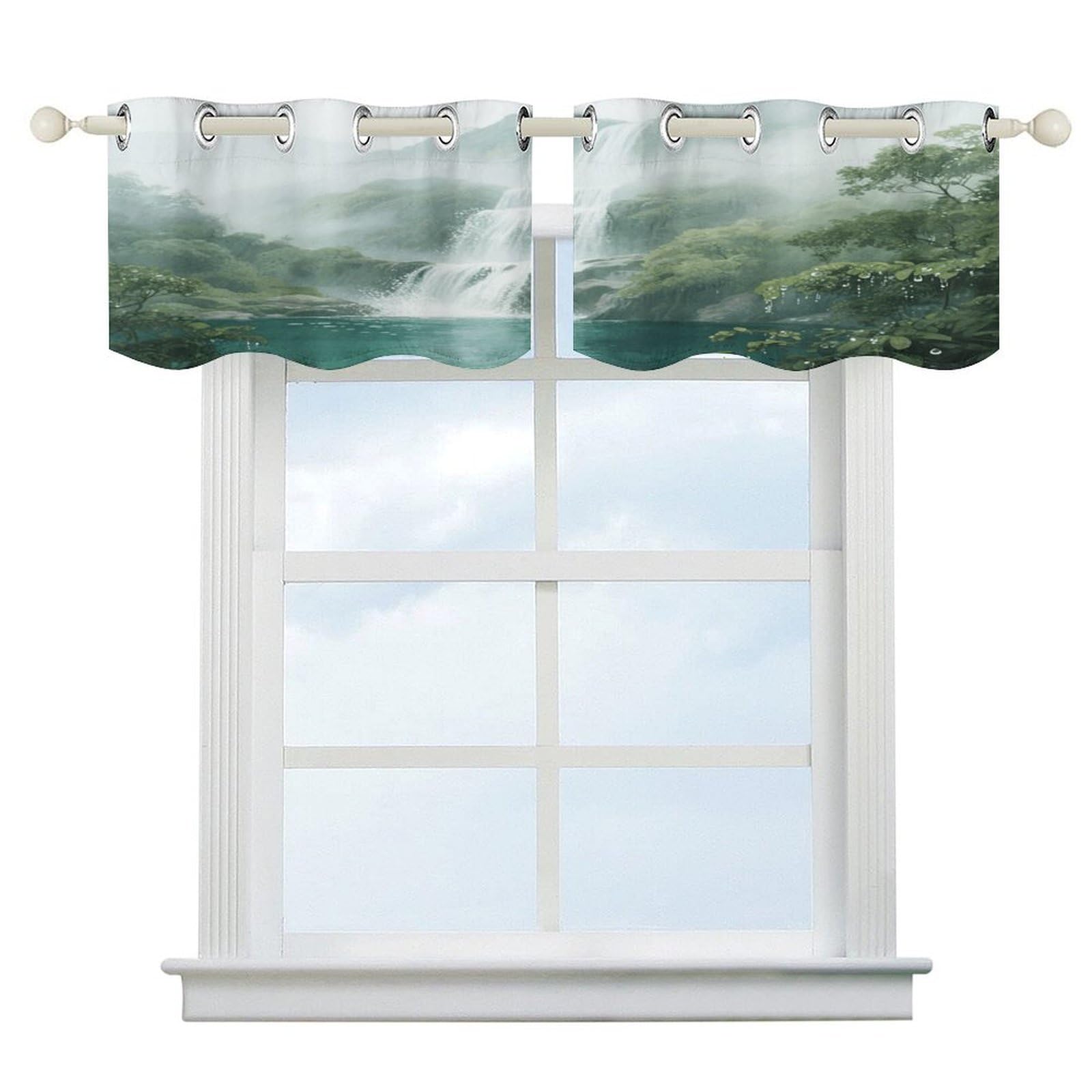 Fekiloot Style Mountain Waterfall Short Curtains Valance Curtain