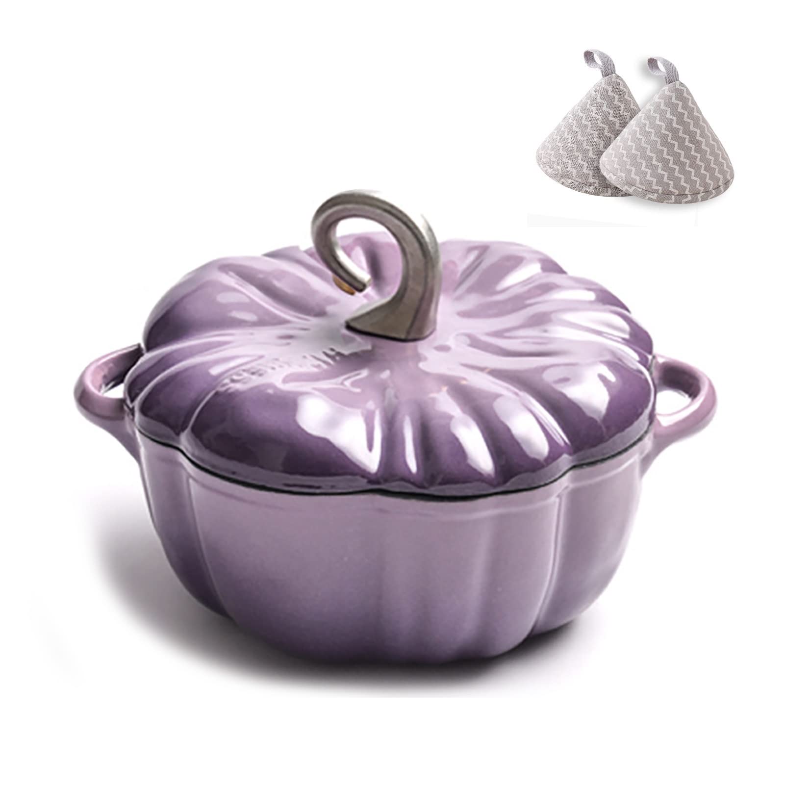 Emaliowane Dutch Oven Z Pokrywką Dynia Garnek Nie Klei Się Szkliwo Pokryty Garnek żeliwny Do Gotowanie, Pieczenie, Duszenie, Prażenie(Purple)