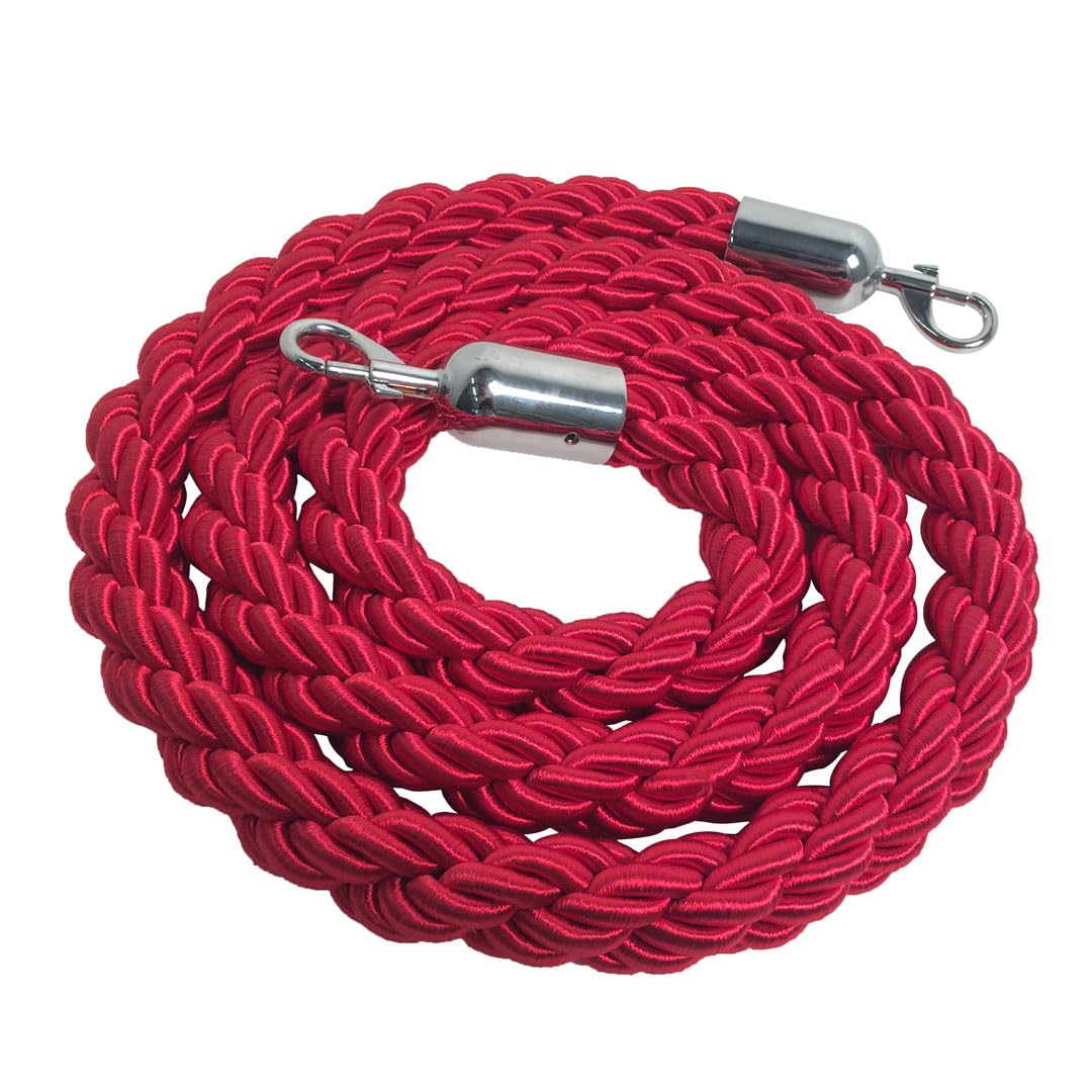 Danieli - Cordone Intrecciato 2 Metri per Colonnine Segnapercorso. Corda Intrecciata con Moschettone in Metallo Cromo Lucido. Adatto per Teatri, Musei ed Eventi. (Rosso)
