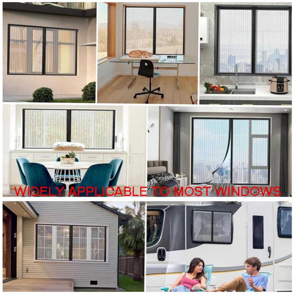 Magnet ct Fliegengitter für Fenster - Schwarzer Fliegenschutz ohne Bohren, einfache Klebemontage, passend für alle Universalfenster (150x130cm)