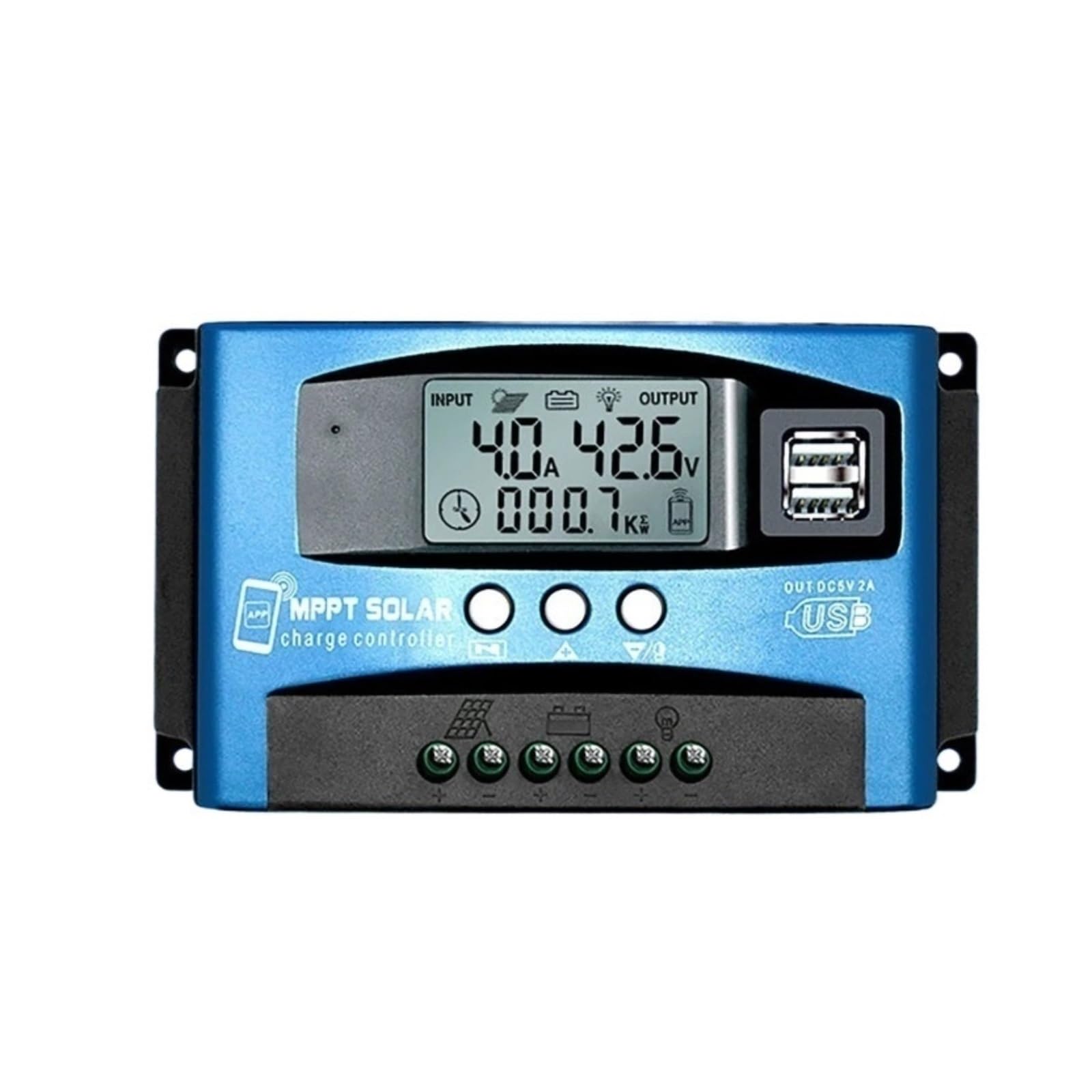 Solar Charge Controller, 12V 24V 36V 48V 60V MPPT Solar Charge Controller Bluetooth LCD Dual USB For -acid Lithium Battery 100A 60A 40A 30A(12V 24V 36V 48V 60V,60A)