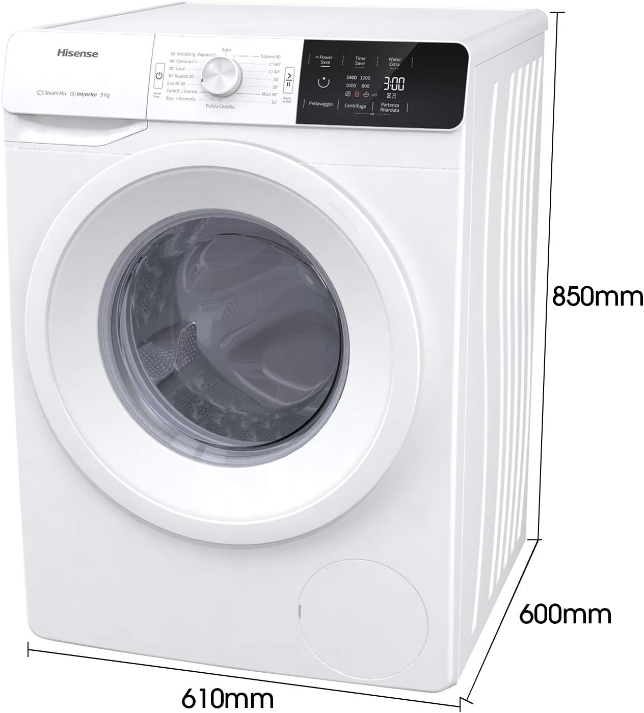 Hisense WFGE90141VM Lavatrice a Carica Frontale, 9kg, 1400 RPM, Inverter, Vapore, Bianca, Nuova Classe Energetica B Hisense WFGE90141VM Lavatrice a Carica Frontale, 9kg, 1400 RPM, Inverter, Vapore, Bianca, Nuova Classe Energetica B