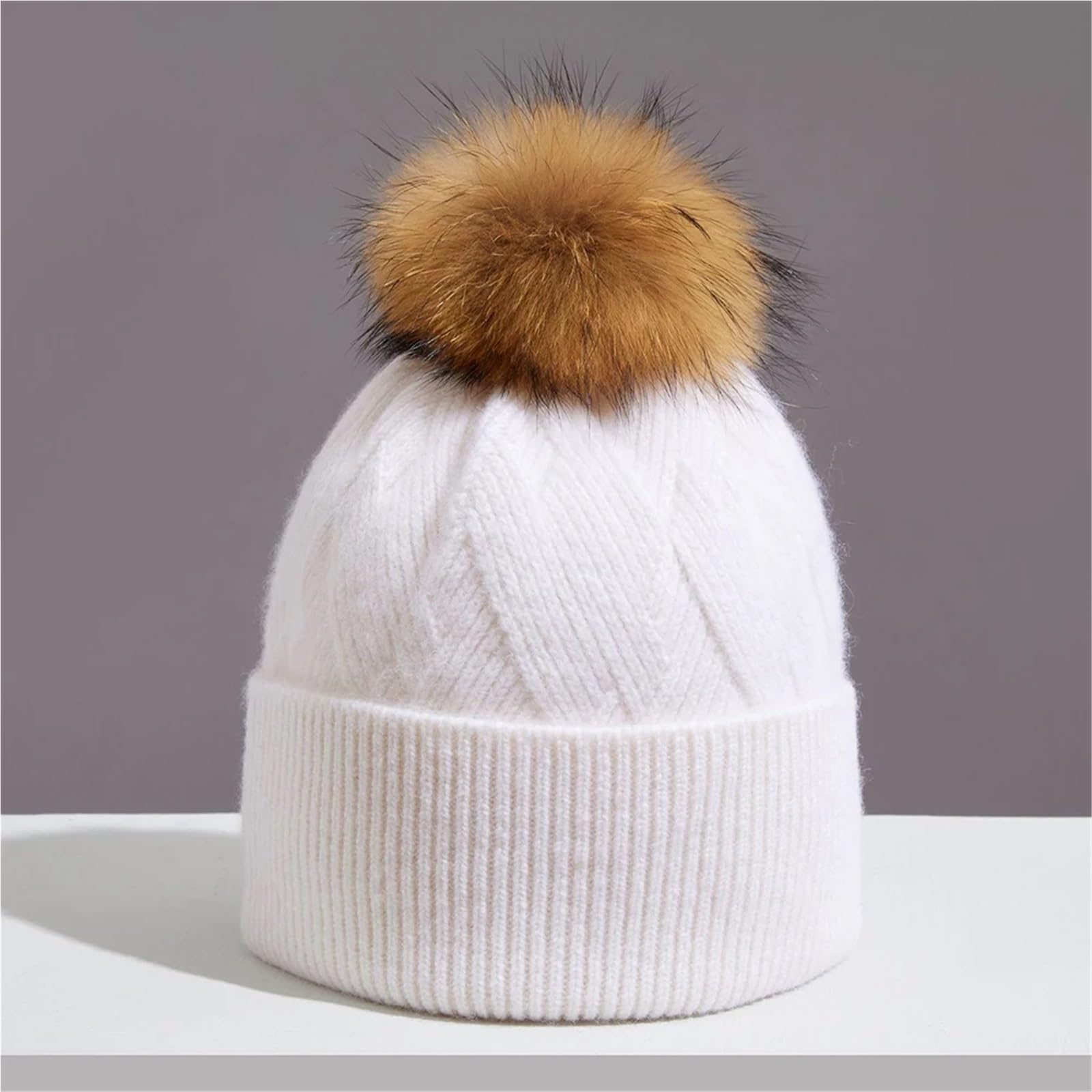 Bommelmütze for Damen, Winter, Herbst, Wolle, Strickmütze, warm, weich, Skifahren, Zubehör for Outdoor-Sportarten(Black)