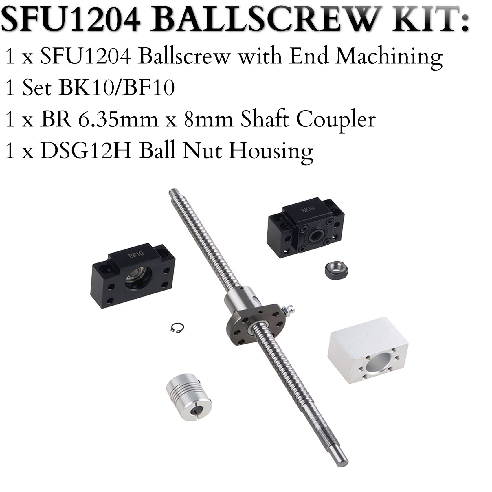 SFU1204-250mm Kit viti a sfera, vite a sfera anti-gioco con alloggiamento dado vite a sfera e supporti terminali BK/BF10 + accoppiatore, parte di alta precisione per macchina CNC