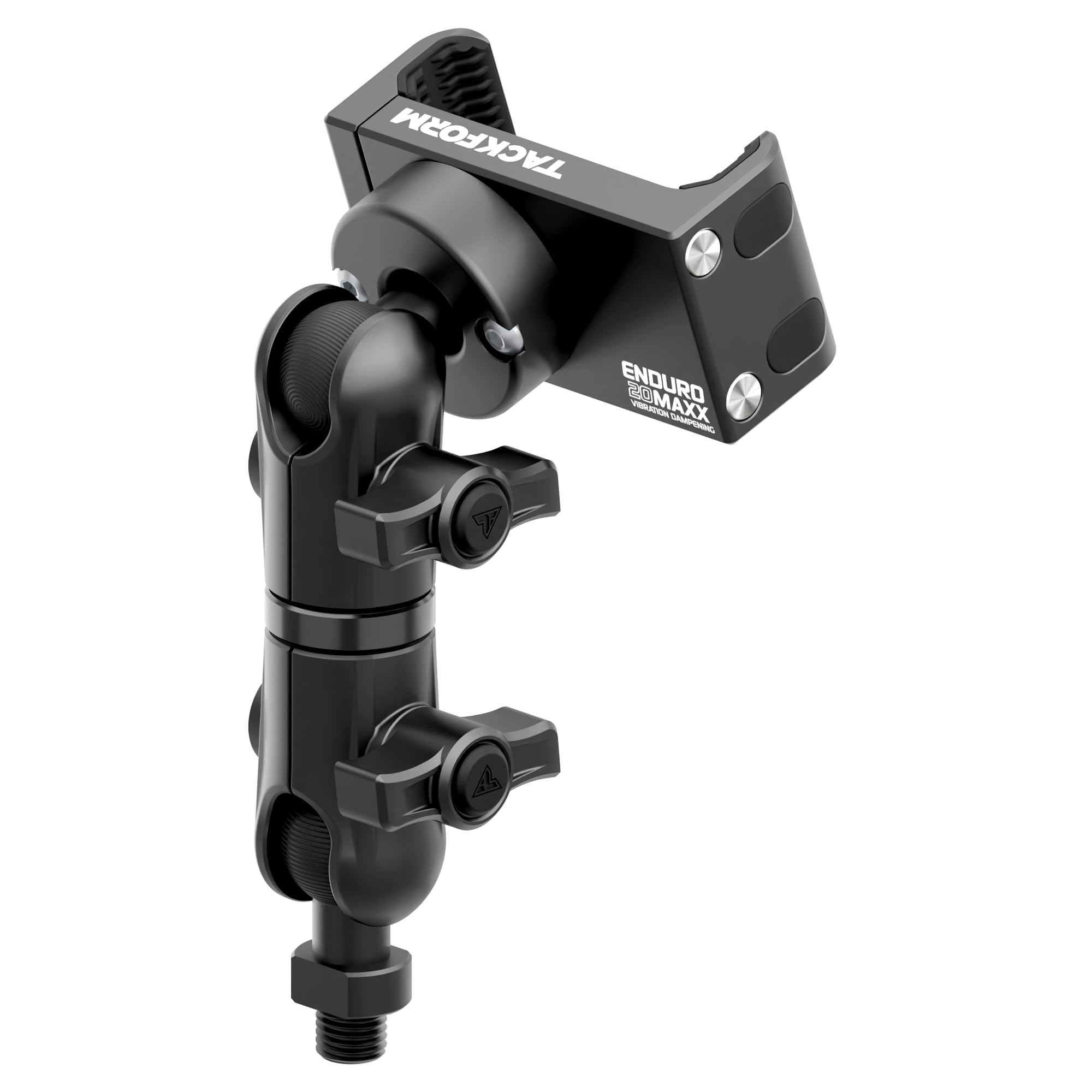 Tackform Black Motorcycle Phone Holder - Vibration Dampening 20MAXX Spring Cradle | Mirror Hole Mount - M10 x 1.25 Reverse Fine Threaded 20mm Ball |