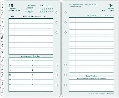 FranklinCovey - Agenda original de dos páginas por día con anillo (bolsillo, enero de 2024 a diciembre de 2024)