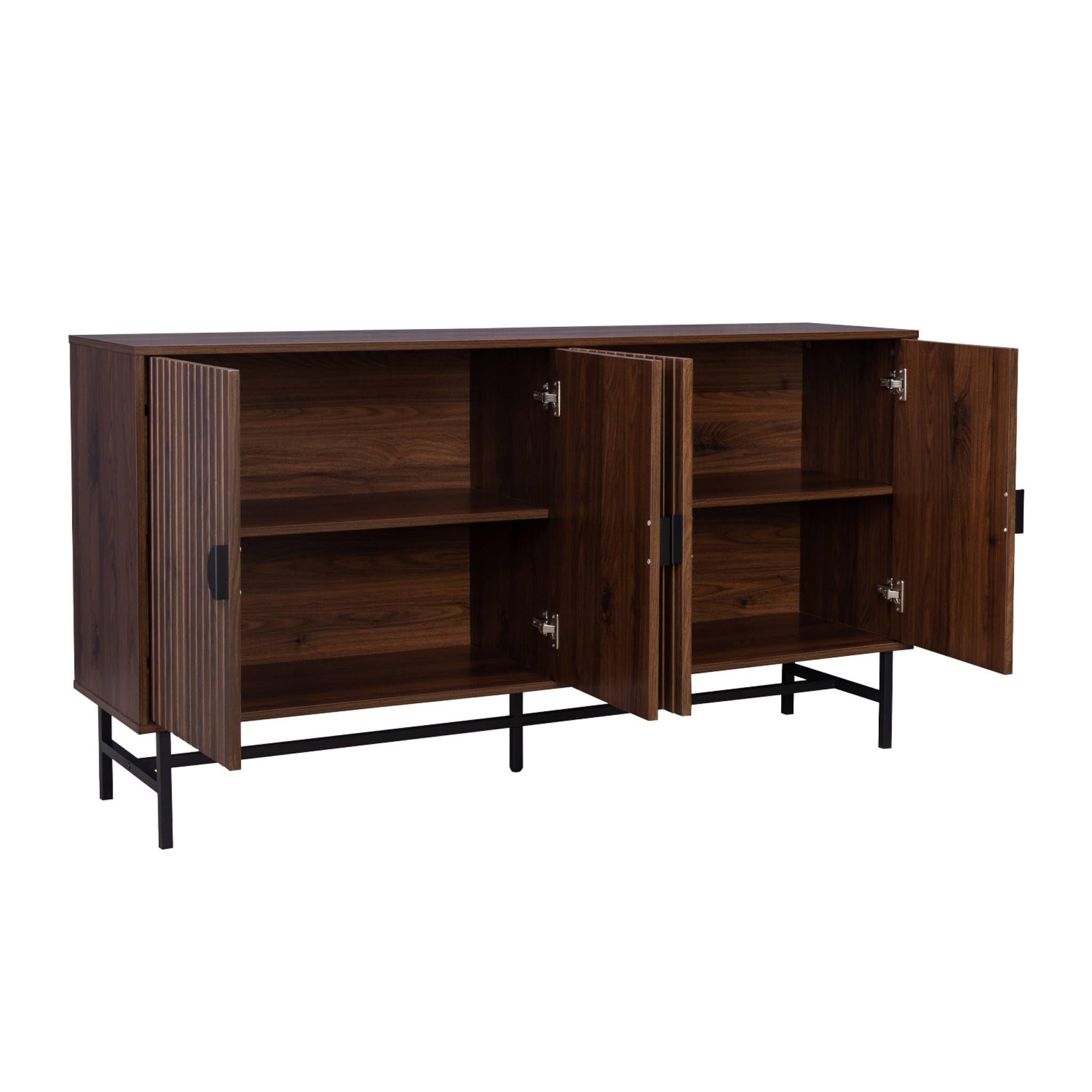 Alice's Garden sweeek - Buffet de Rangement Effet Bois foncé. Bazalt. Quatre Portes. Deux étagères. Buffet Haut. vaisselier. L 157.5 x l 39 x H 83cm