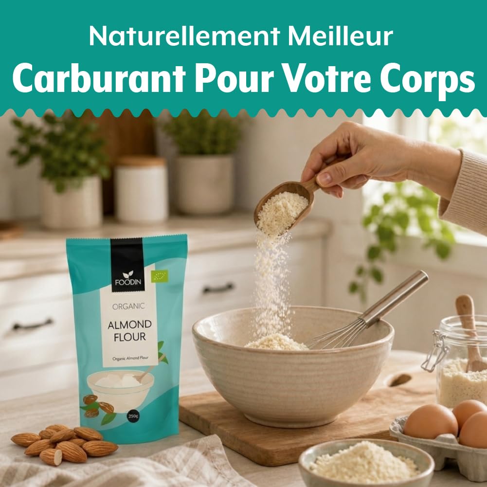 FOODIN Farine d’Amande Bio 350 g – Finement Moulue & Riche en Protéines – Sans Gluten – Idéale pour Pâtisserie Low Carb & Recettes Keto
