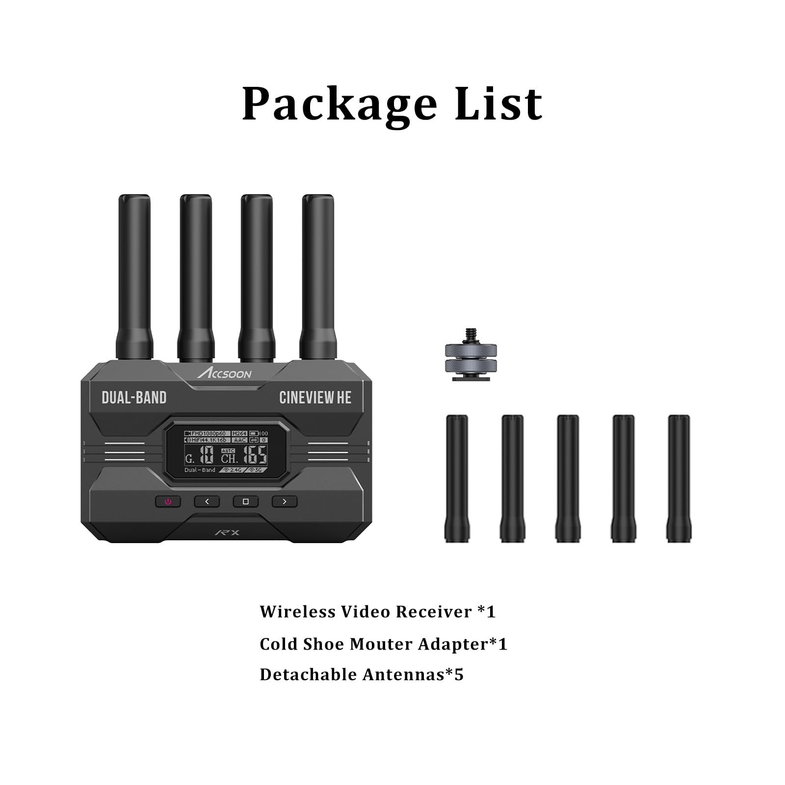 Accsoon CineView HE Receptor de Video inalámbrico, 1080P 60FPS HD HDMI Video Receptor, 60ms Latencia 1200pies/350m Rango, Streaming UVC, Trabajar con Accsoon CineView HE, SE (1*R)