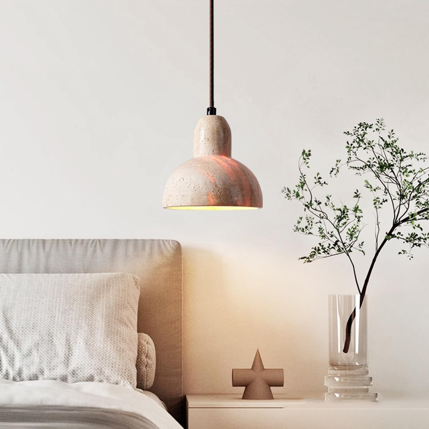 Lampadario semicircolare con luci sospese in travertino in stile cinese