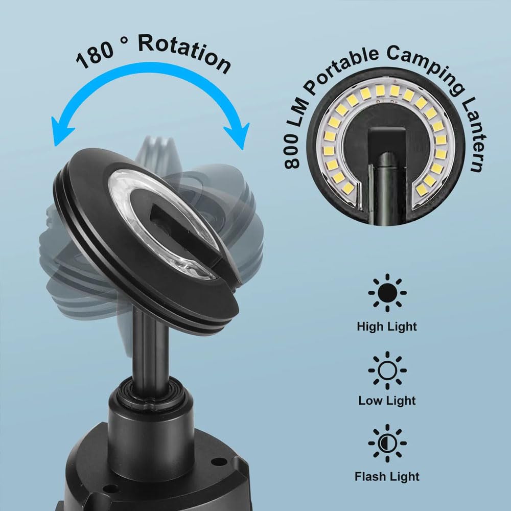 Linterna de camping LED telescópica, luz de camping portátil recargable USB, 3 modos de iluminación linterna LED fuerte al aire libre, luz de trabajo LED 10800 mah con soporte, para acampar al aire li