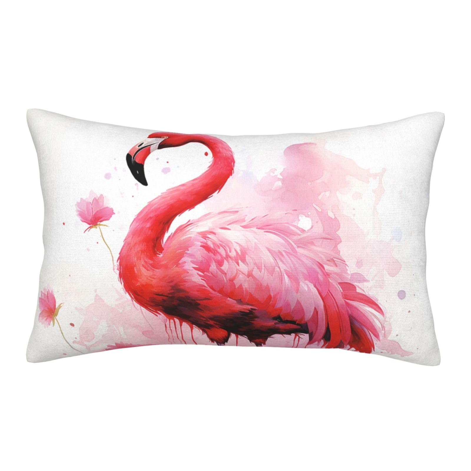 Velvet Pillowcases 14"x20" Ultra Soft Breathable Pillow Cases, Luxury Fuzzy Throw Pillow Covers with Zipper, Flamingo Watercolor Pillow Shams All Seasons Decorative Cushion Cases for Couch