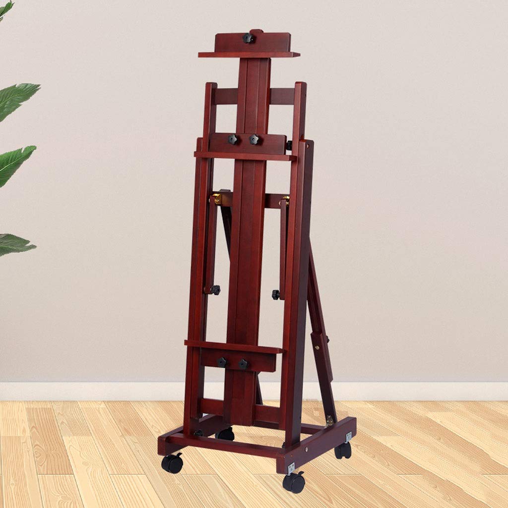 CWCQGH Display Easel Drawing Board Wood Painting Stand Large Beech Multifunction Profession Studio Easel Indoor Canvas Ad Display Stand with Wheel (Brown S)
