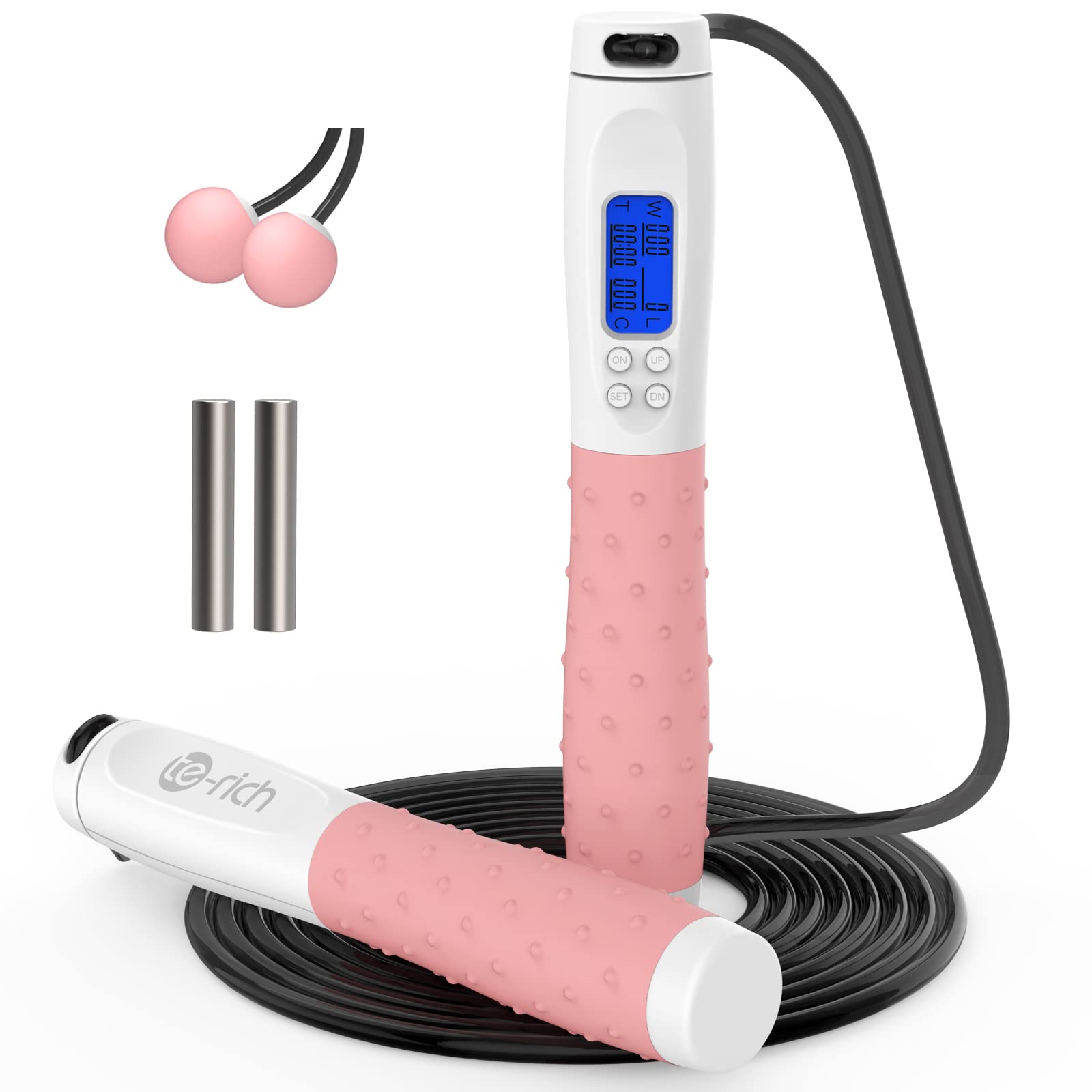 Jump Rope, Weighted Jump Rope for Fitness, Skipping Rope with Counter - Heavy Handles, Adjustable Length - Cordless Jumping Rope for Men Women Kids Fitness Exercise Training