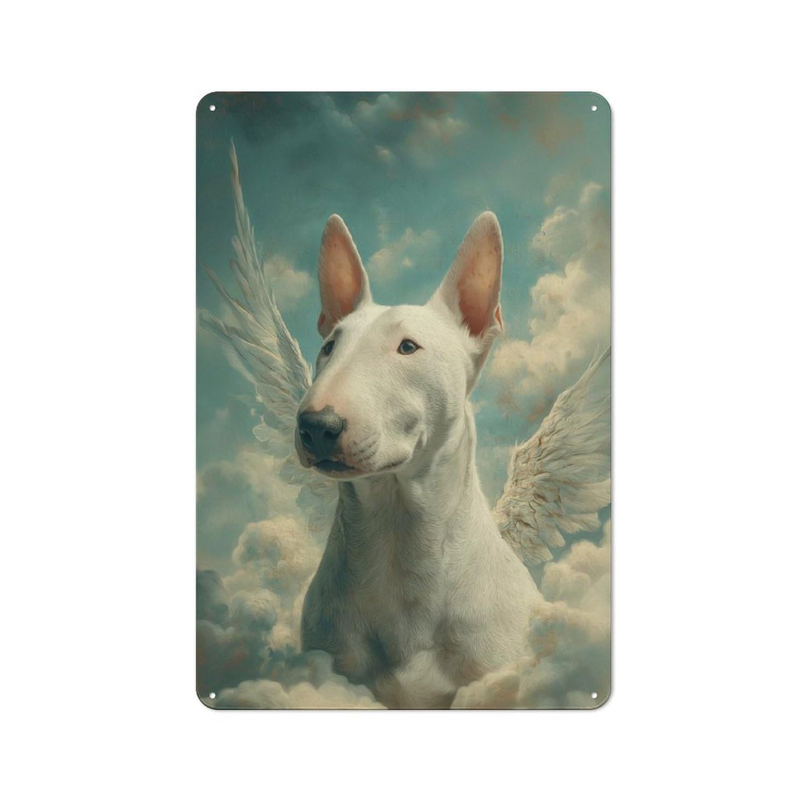 Winged Bull Terrier in The Clouds Bull Terrier Remembrance Decorative Metal Plaque 30x20cm, Modern Retro Urban Room Decor for Workspace, Cafe, Hallway Or Garage