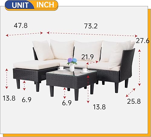 Vista 108 de FDW - Juego de muebles de mimbre de 3 piezas, sillas de ratán modernas con mesa auxiliar, resistentes a la intemperie, para exterior, patio, porche