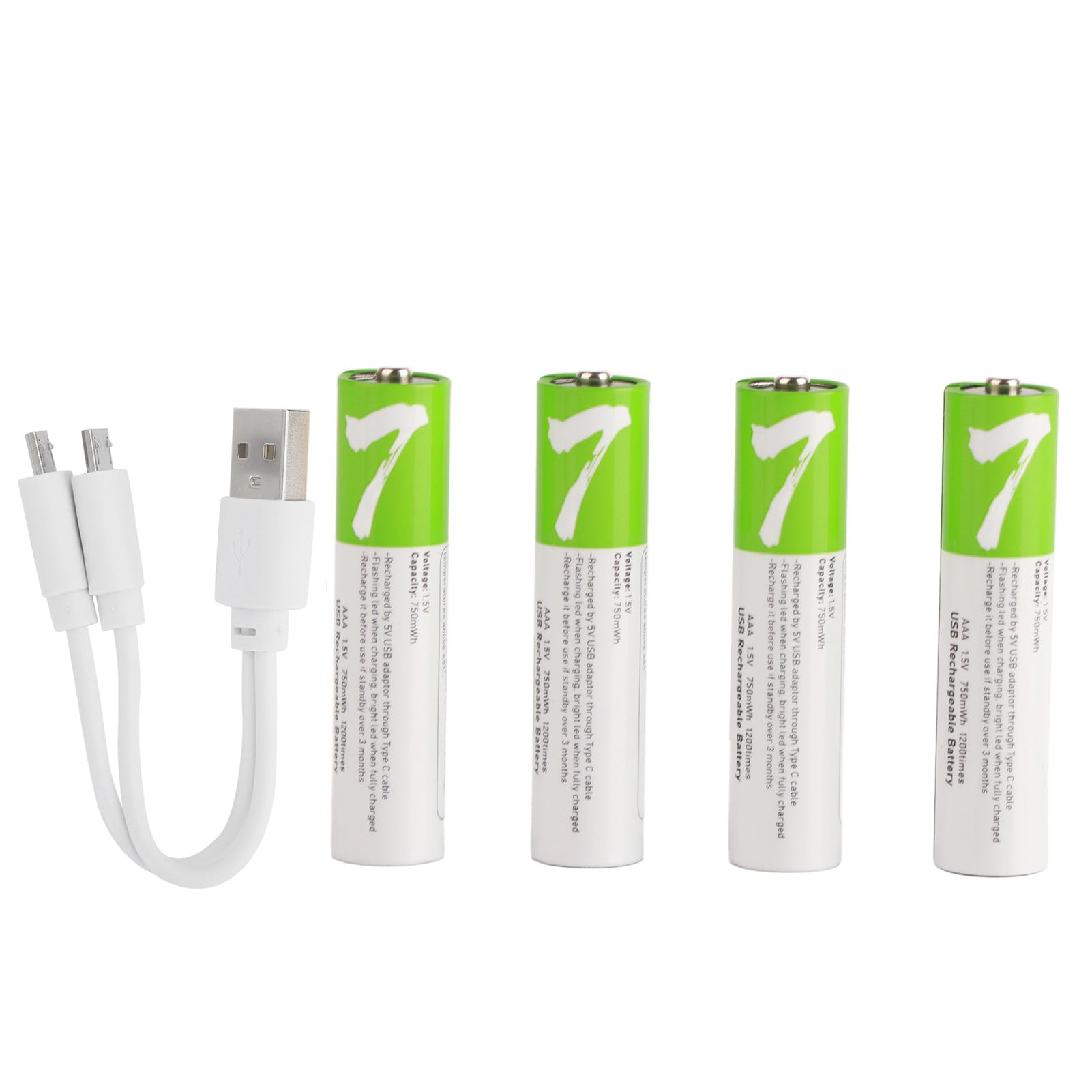 lyrlody Batterie Rechargeable AAA au Lithium-ION, Paquet de 4 Batteries de Grande capacité 750 Mah avec Chargement USB et Indicateur LED, pour Appareils Photo Numériques, Jouets et