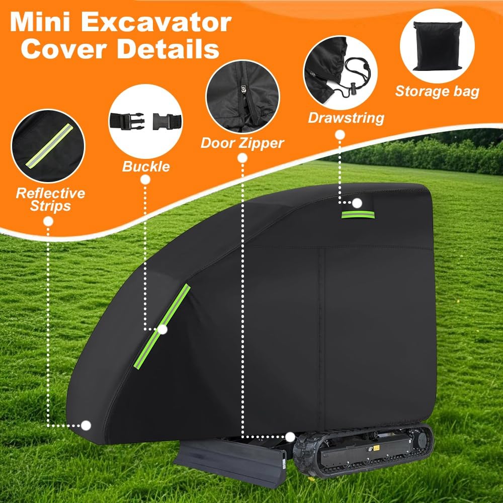 Blueshyhall Cubierta Miniexcavadora 800-1600 KG, Lona Protectora Exterior de Poliéster 420D con Revestimiento PU Impermeable y Anti-UV, Funda con Cremallera y Bandas Reflectoras